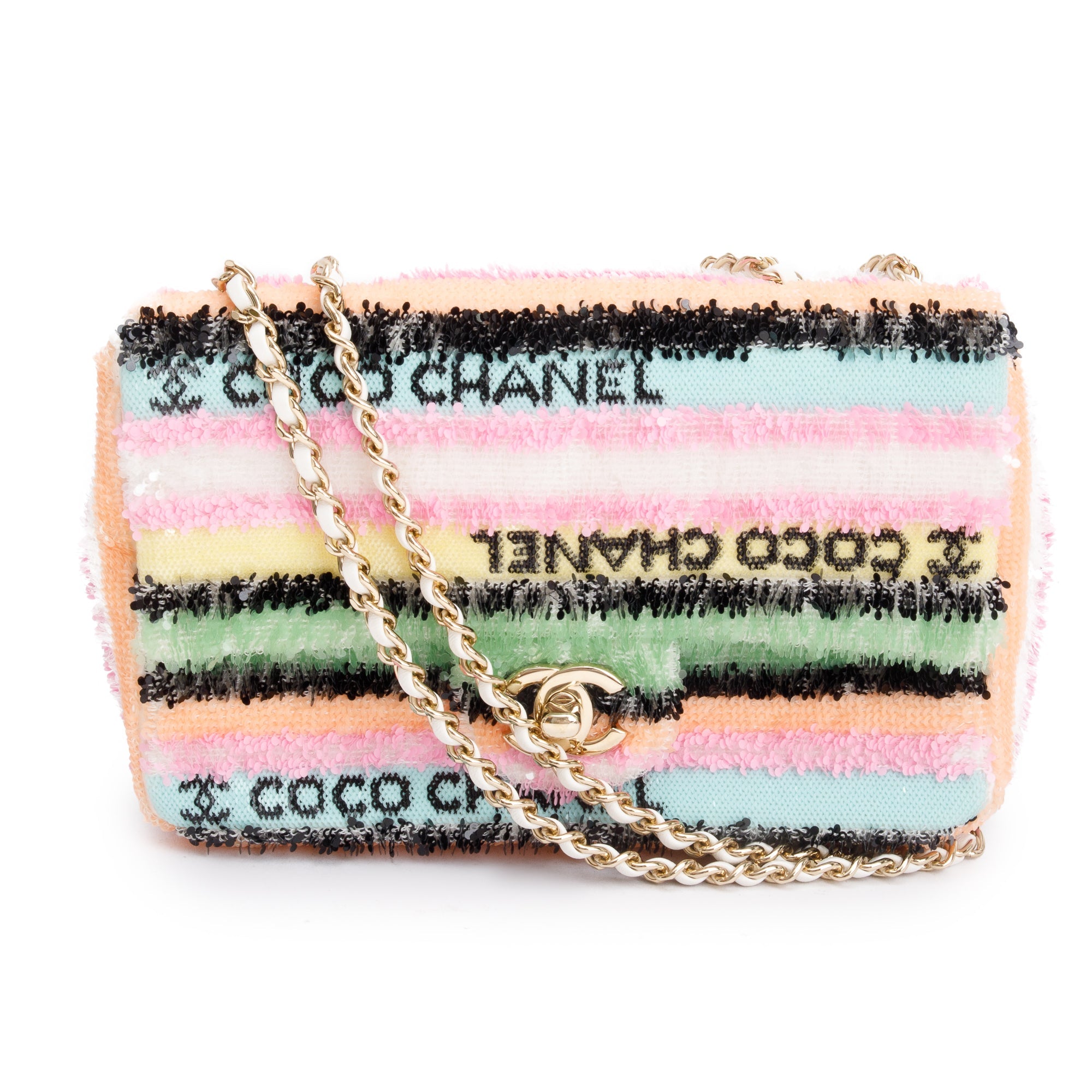 Chanel 2022 Multicolor Sequin Coco Logo Mini Flap Bag
