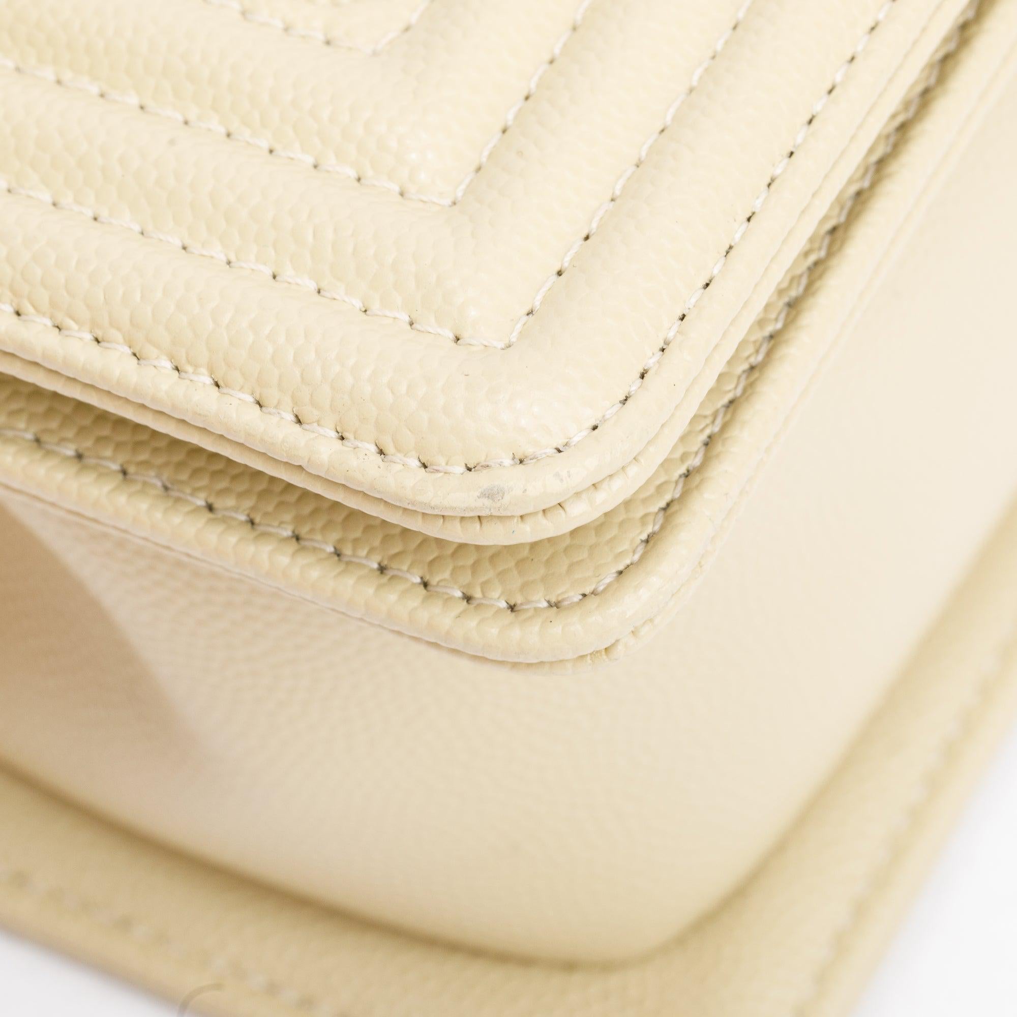 Chanel 2022 Neutral Caviar Leather Small Boy Bag w/ Box