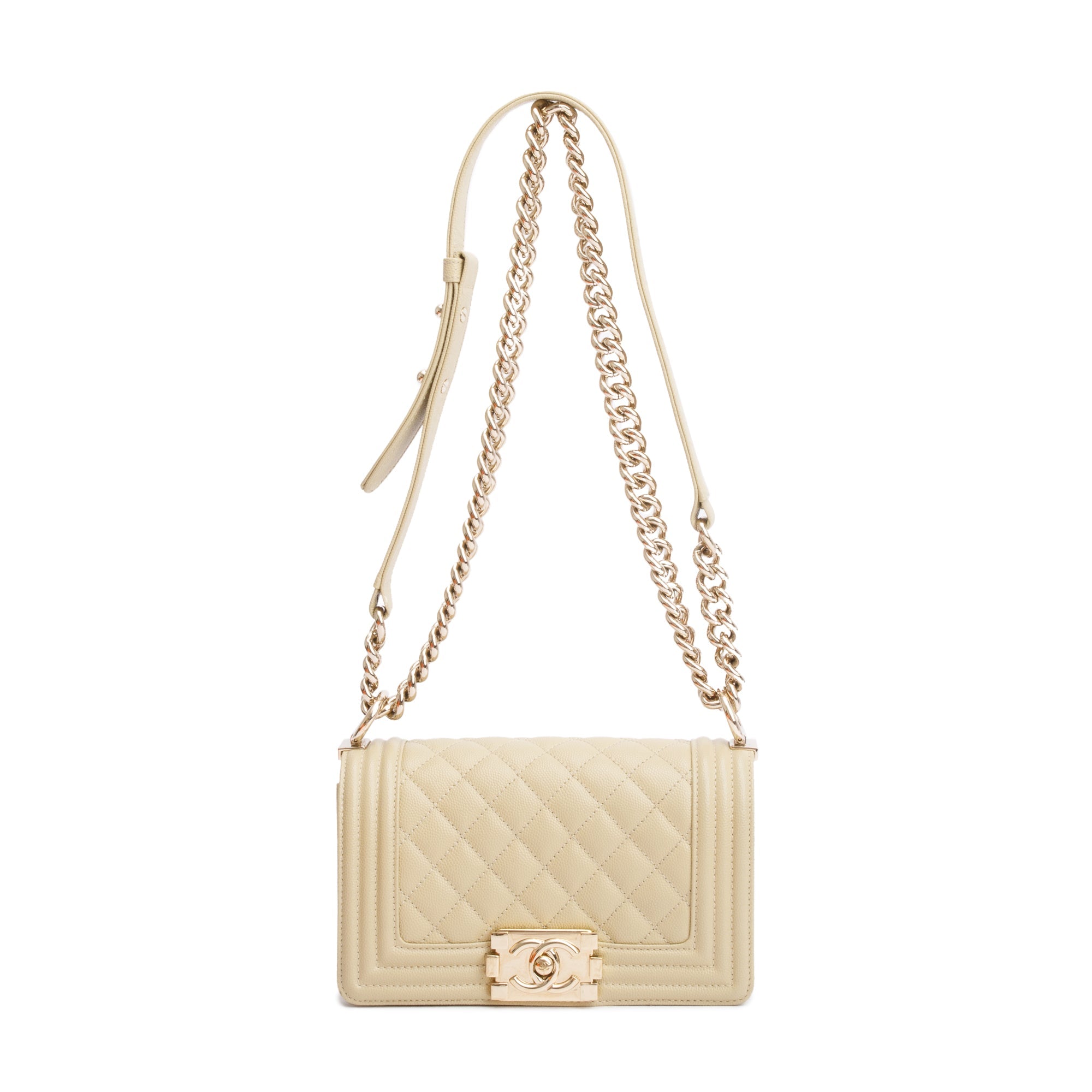 Chanel 2022 Neutral Caviar Leather Small Boy Bag w/ Box