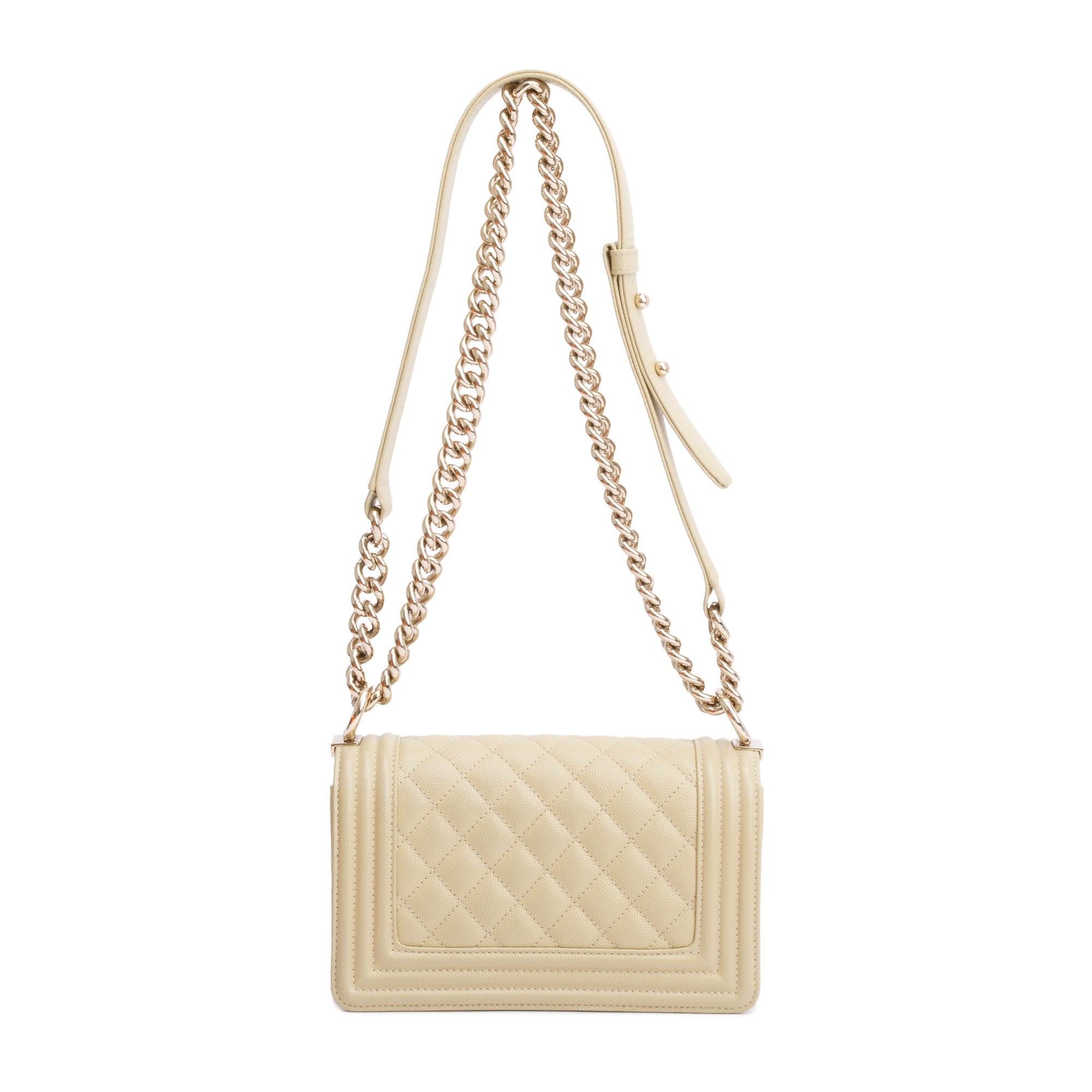 Chanel 2022 Neutral Caviar Leather Small Boy Bag w/ Box