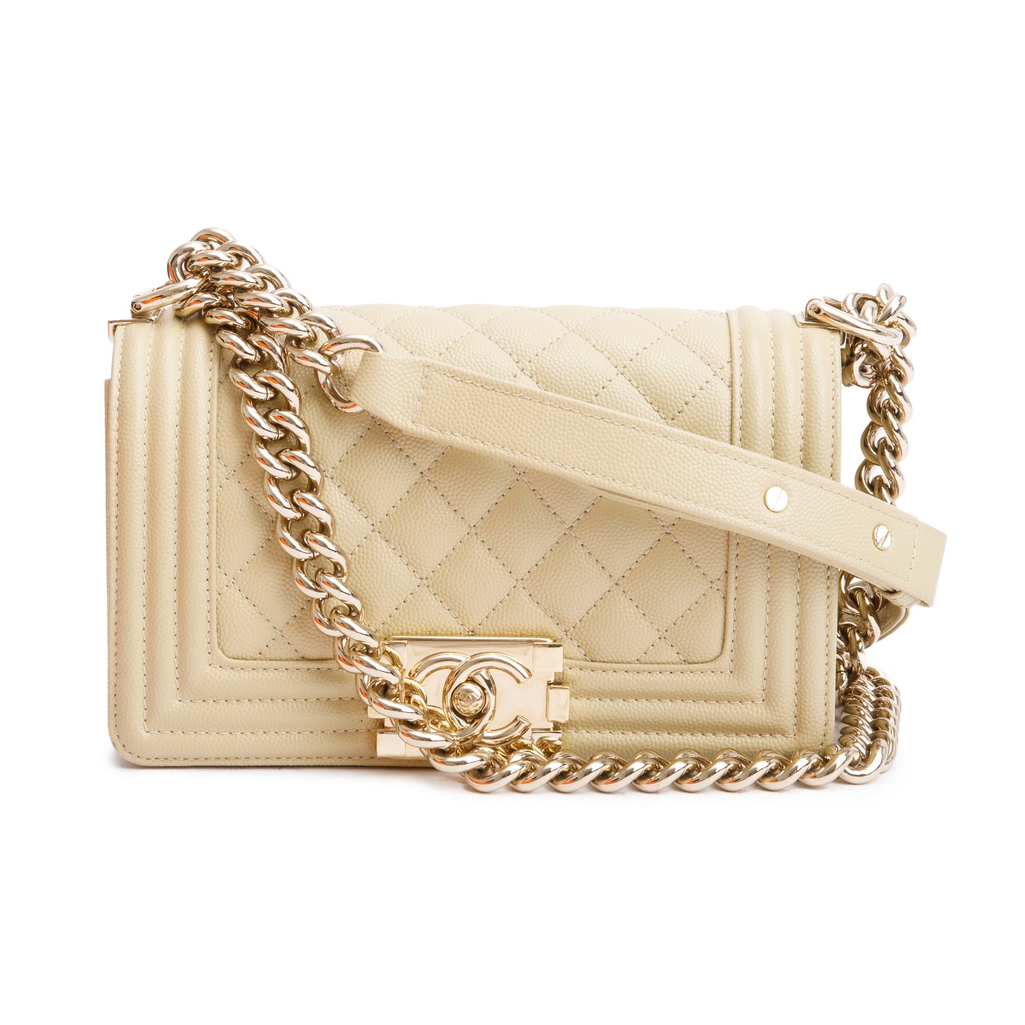 Chanel 2022 Neutral Caviar Leather Small Boy Bag w/ Box