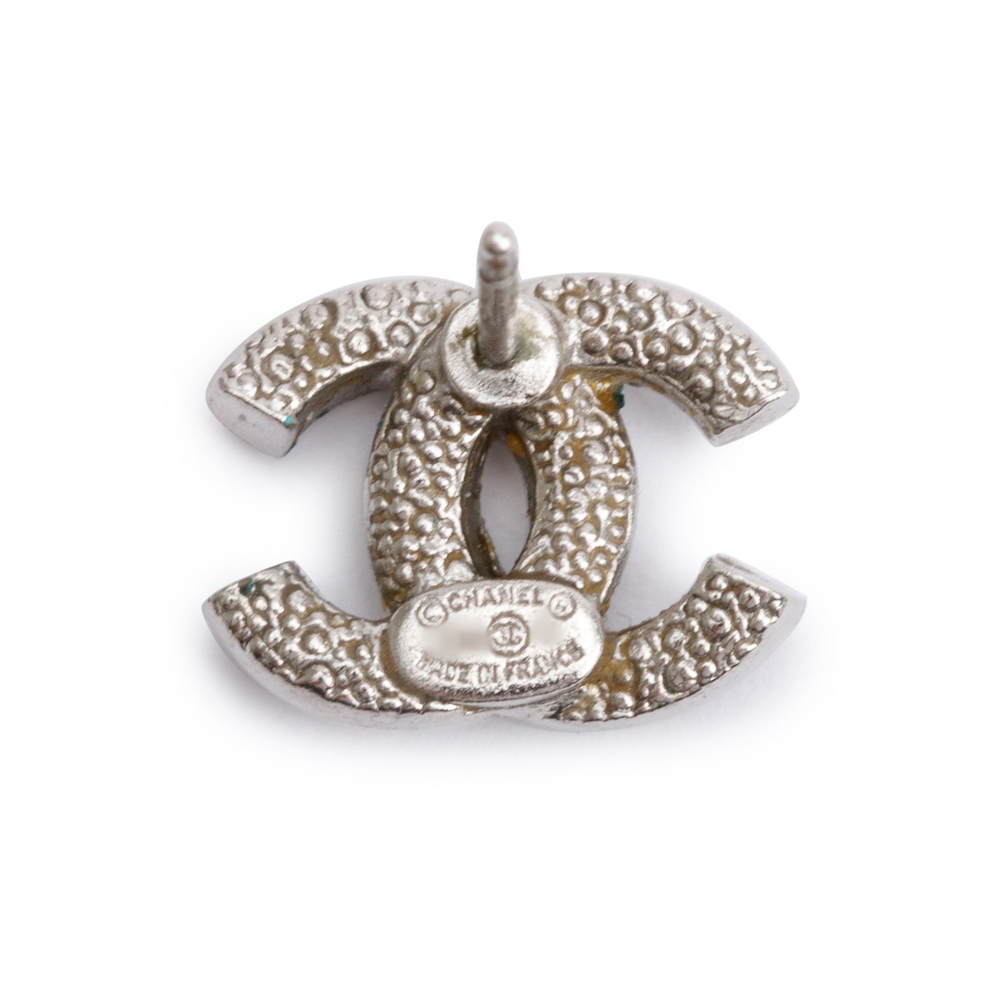 Chanel 2022 Palladium Plated Strass CC Stud Earrings