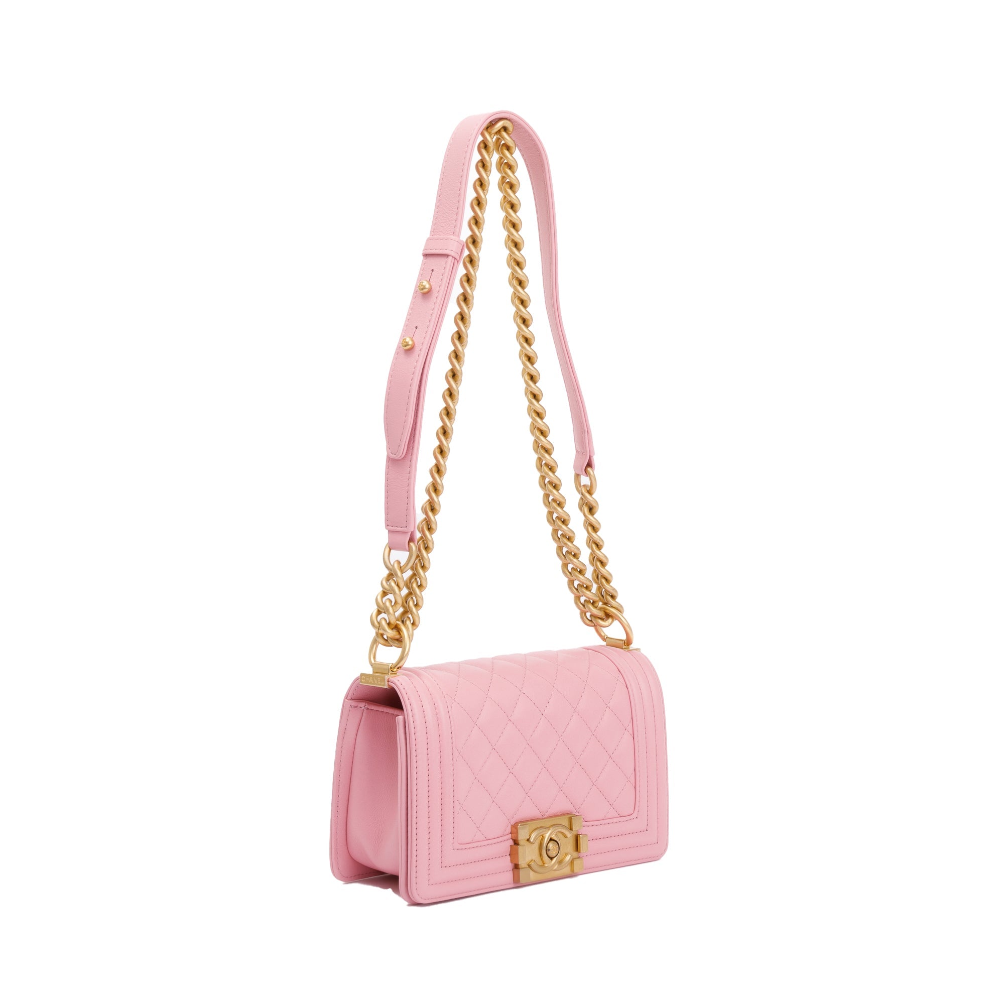 Chanel 2022 Pink Calfskin Leather Small Boy Bag w/ Box