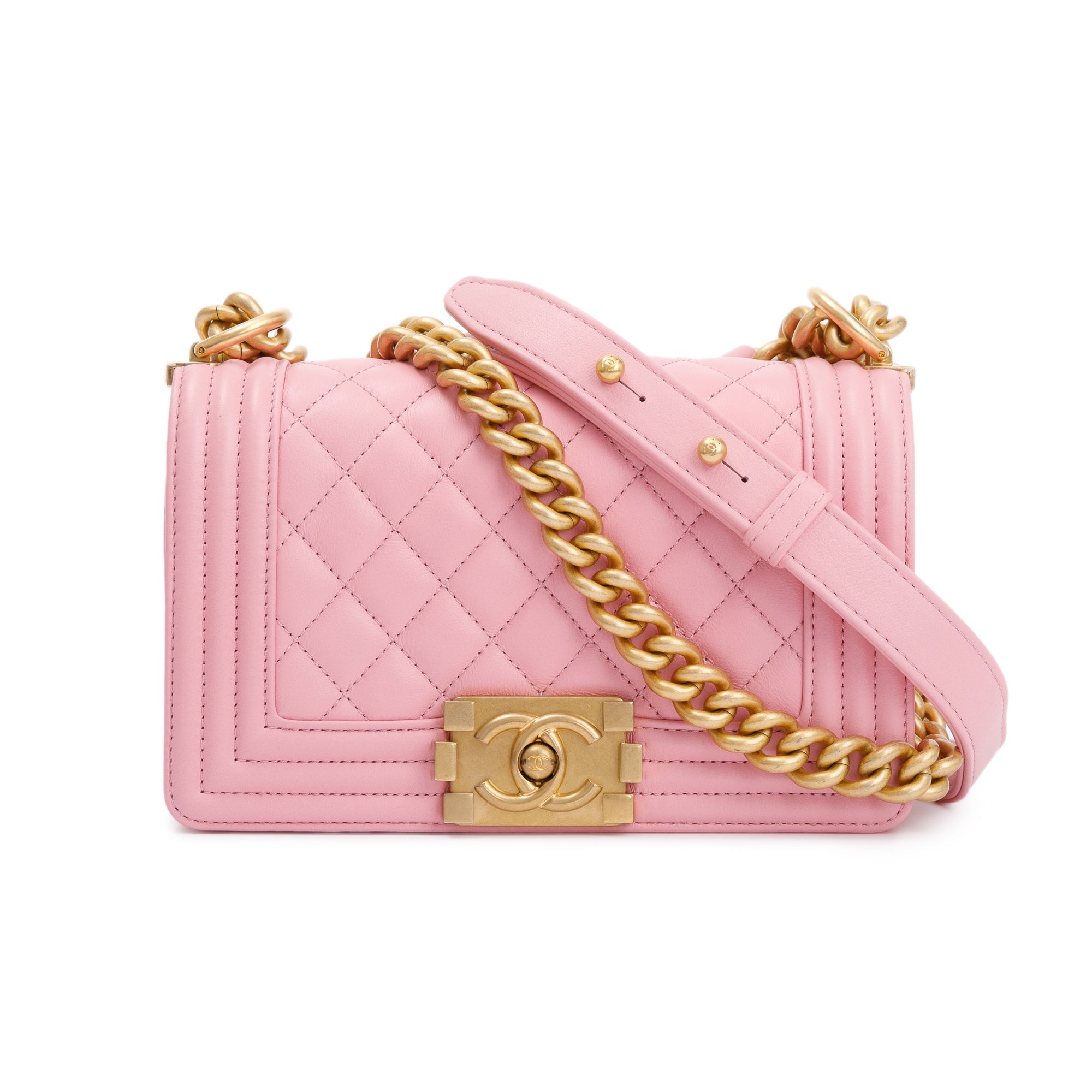 Chanel 2022 Pink Calfskin Leather Small Boy Bag w/ Box