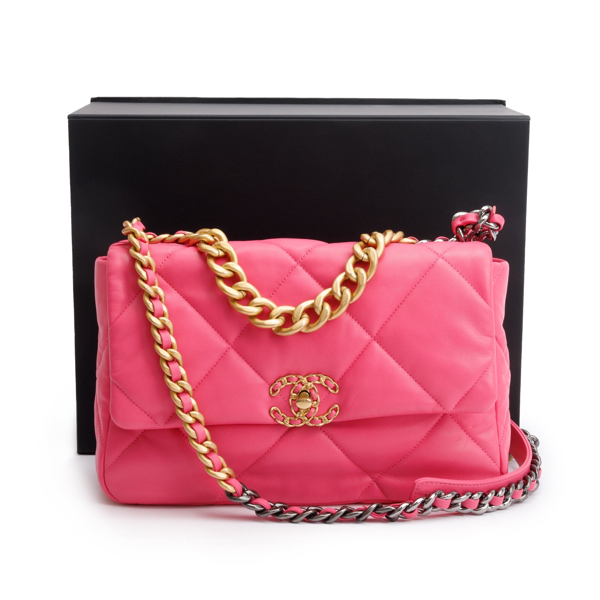 Chanel 2022 Pink Lambskin Leather Large 19 Flap Bag w/ Box & Receipt