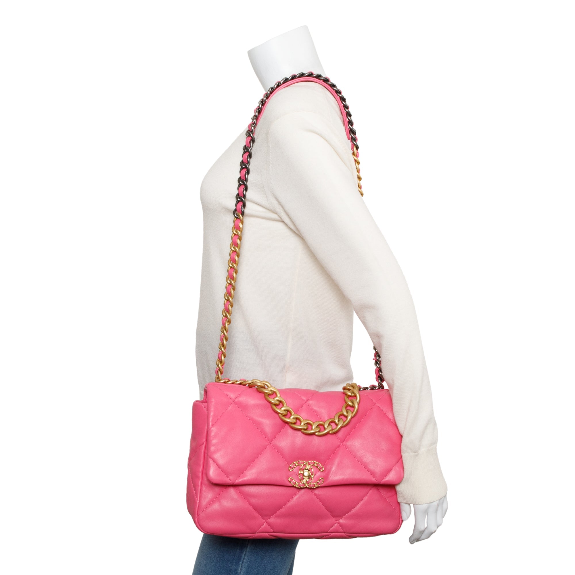 Chanel 2022 Pink Lambskin Leather Large 19 Flap Bag w/ Box & Receipt