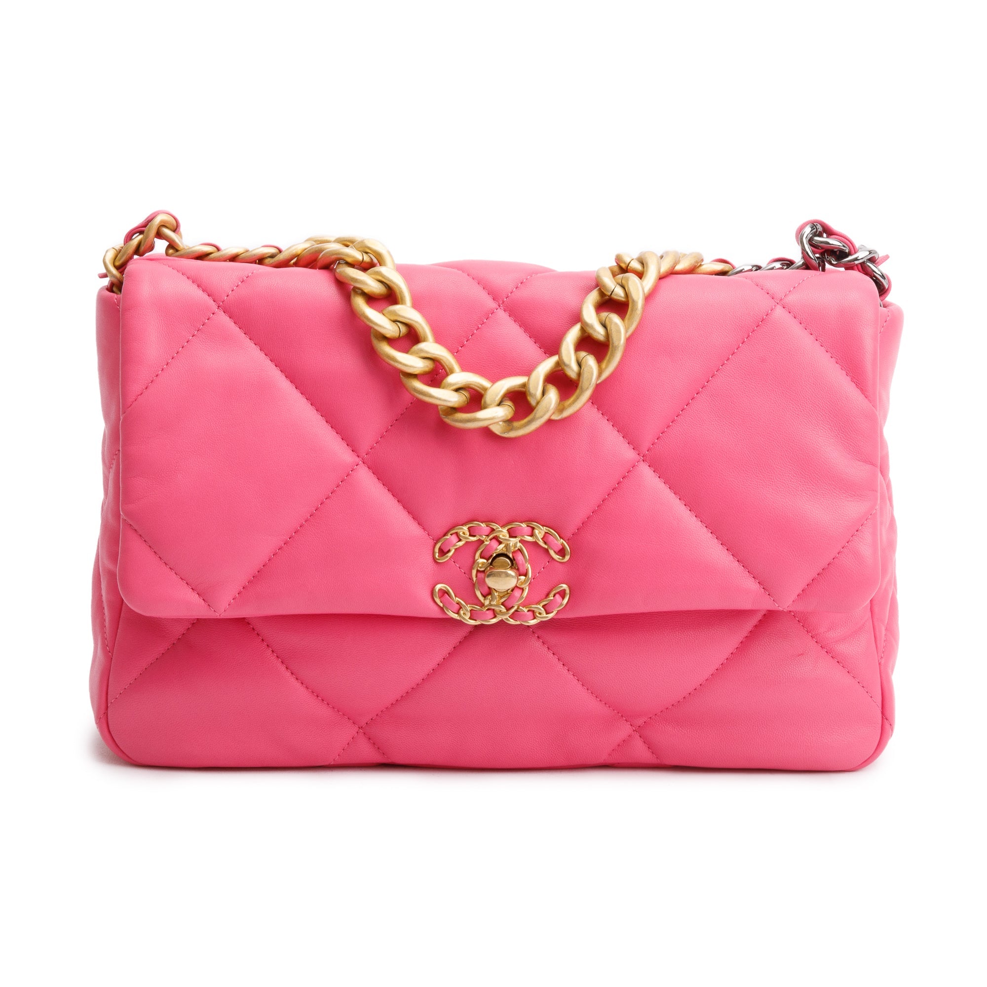 Chanel 2022 Pink Lambskin Leather Large 19 Flap Bag w/ Box & Receipt