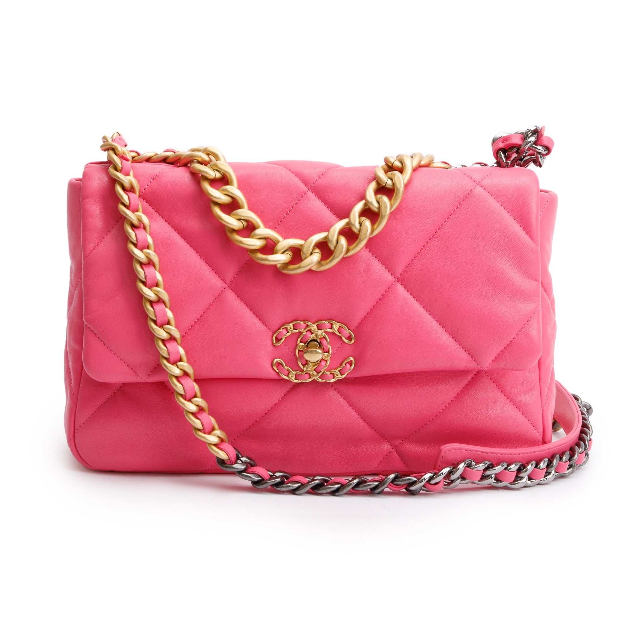 Chanel 2022 Pink Lambskin Leather Large 19 Flap Bag w/ Box & Receipt