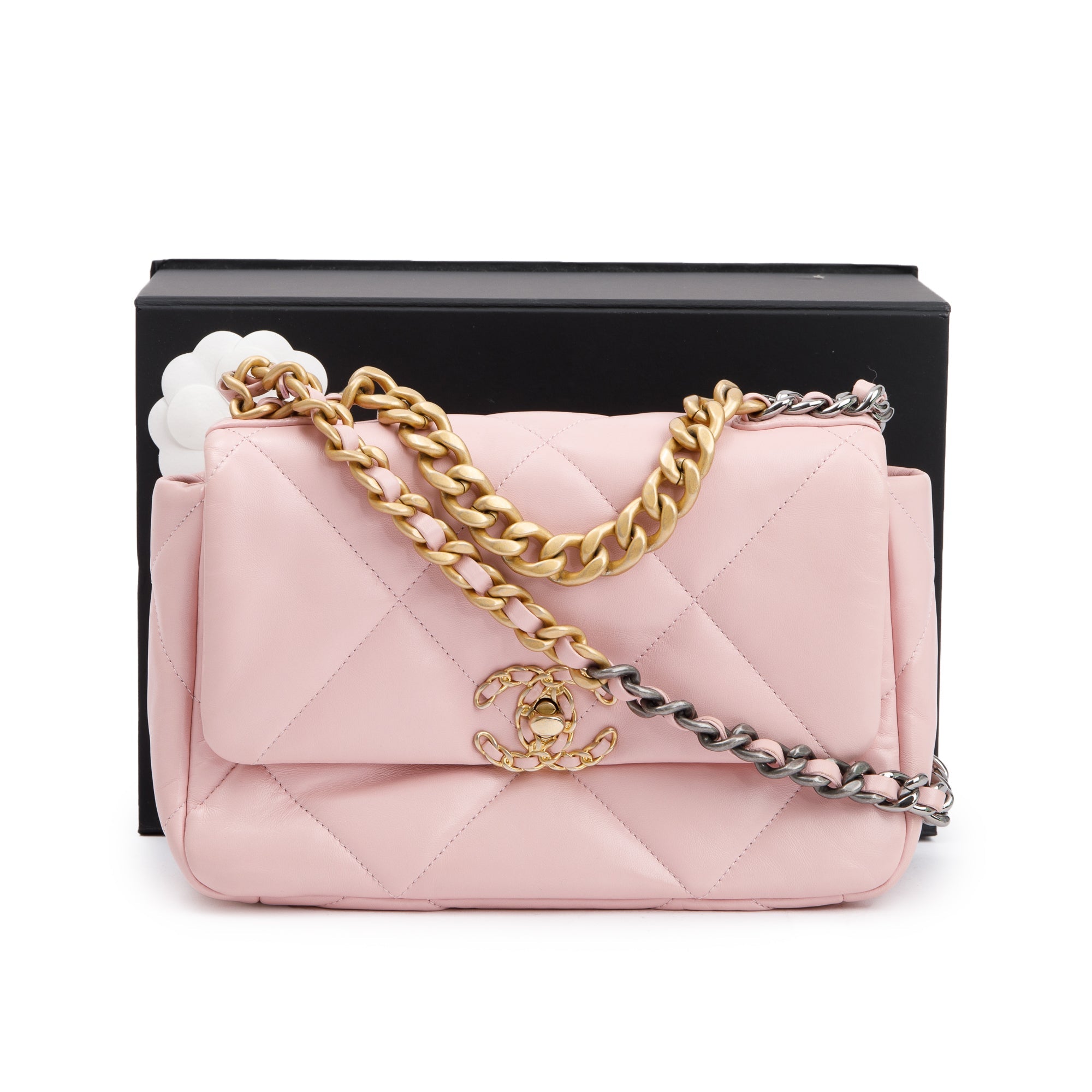 Chanel 2022 Pink Lambskin Leather Medium 19 Flap Bag w/ Box & Receipt