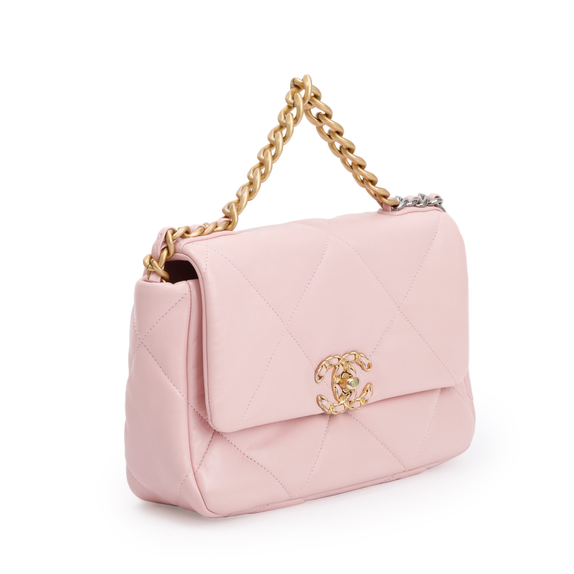 Chanel 2022 Pink Lambskin Leather Medium 19 Flap Bag w/ Box & Receipt