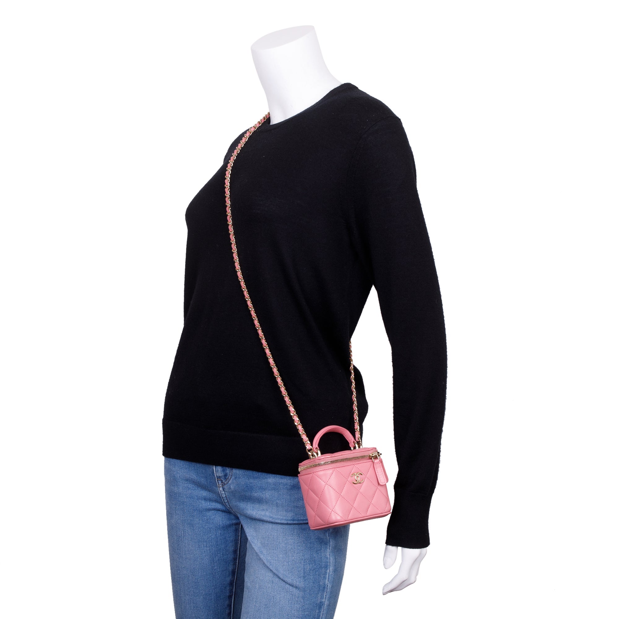 Chanel 2022 Pink Lambskin Leather Mini Vanity Case w/ Box