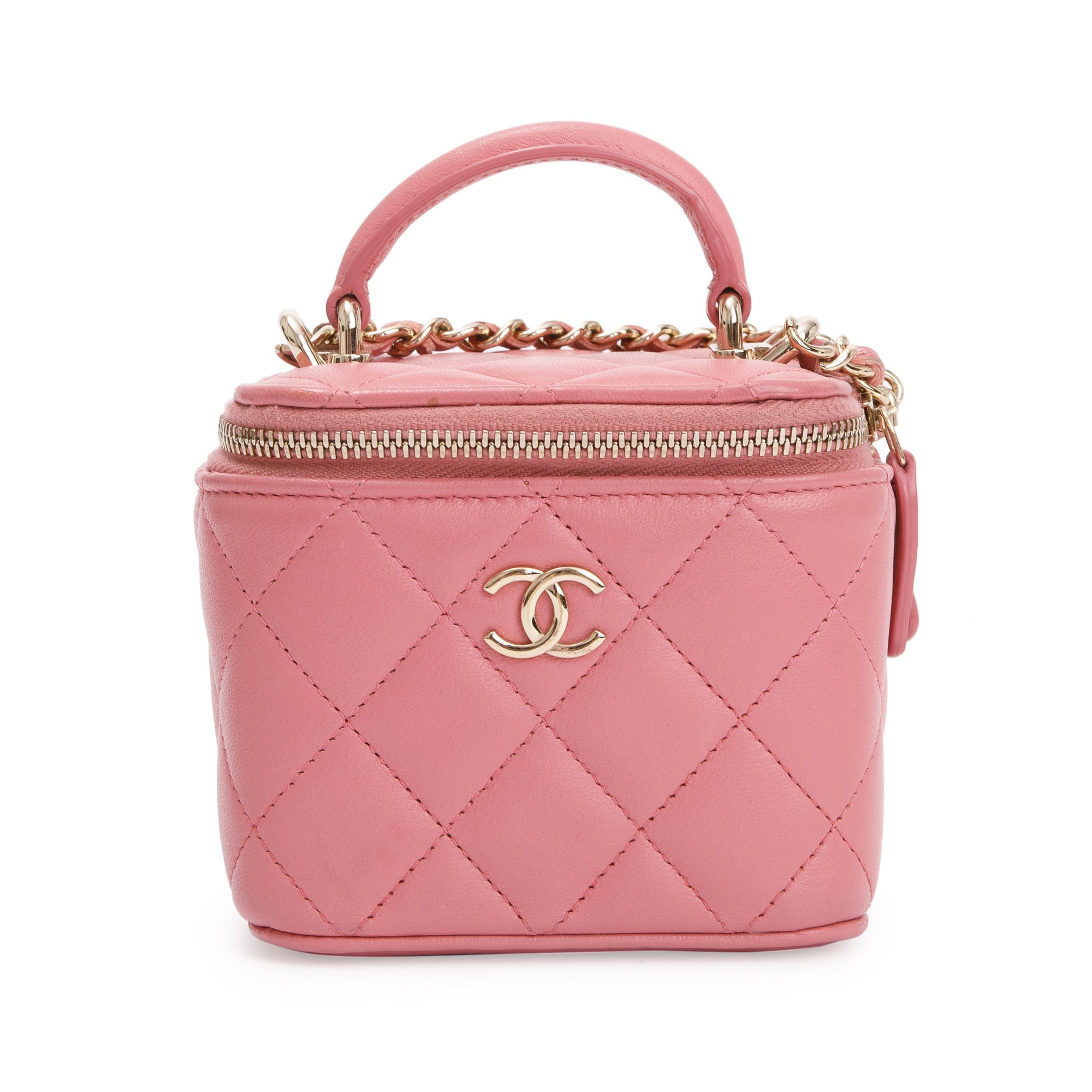 Chanel 2022 Pink Lambskin Leather Mini Vanity Case w/ Box
