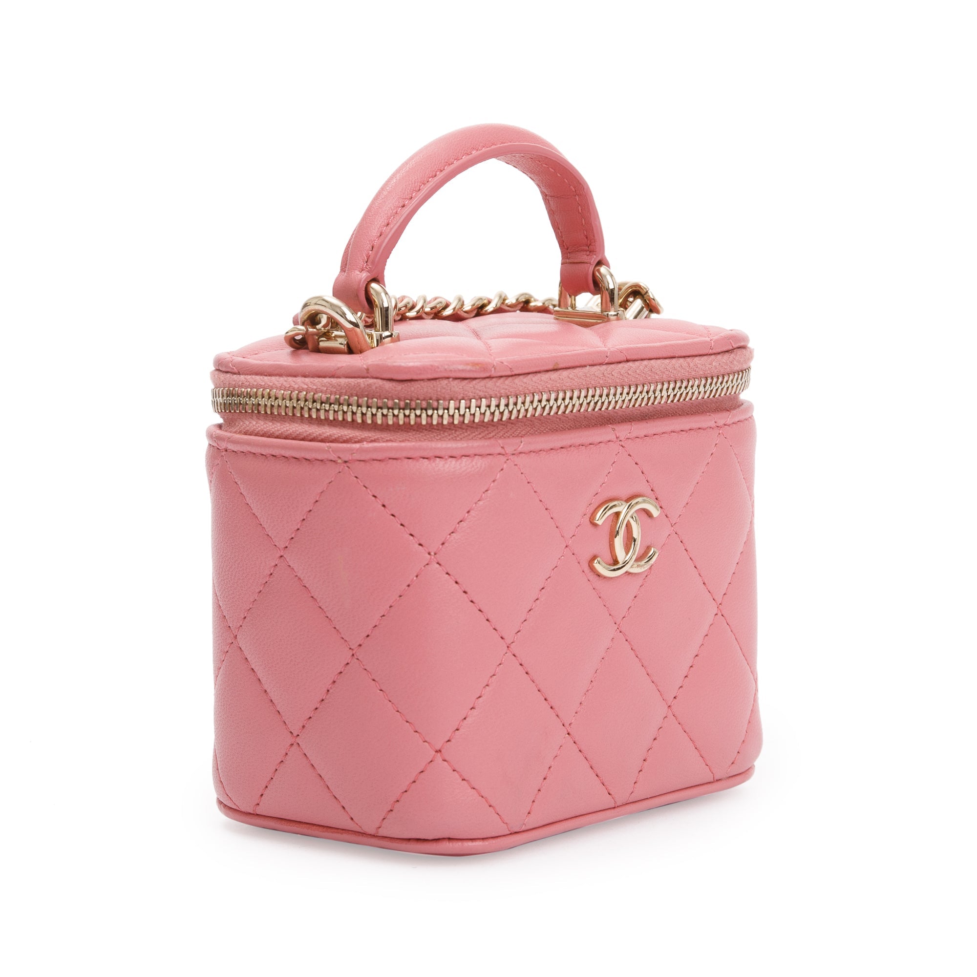 Chanel 2022 Pink Lambskin Leather Mini Vanity Case w/ Box