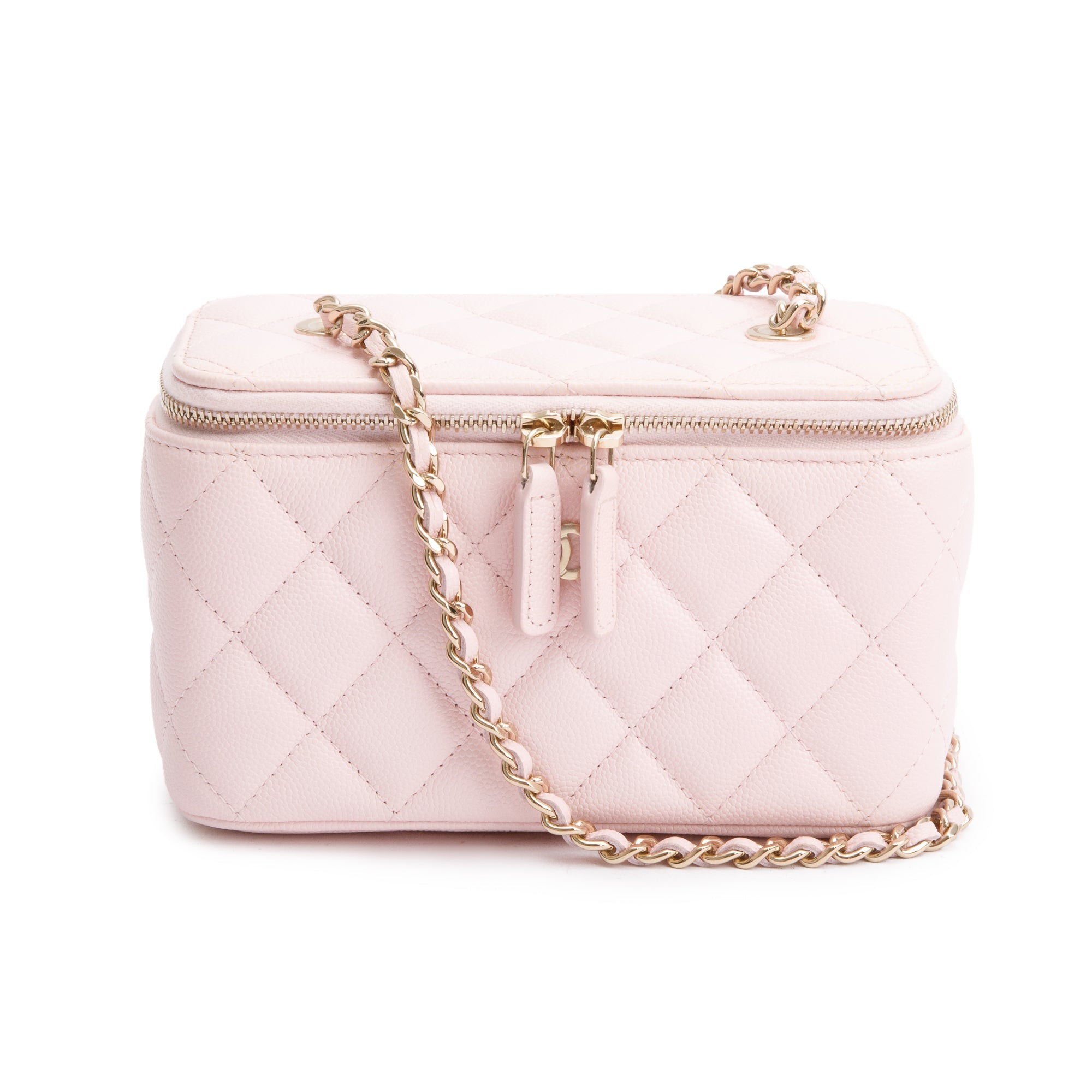 Chanel 2022 Pink Quilted Caviar Leather Small Vanity Case w/ Box