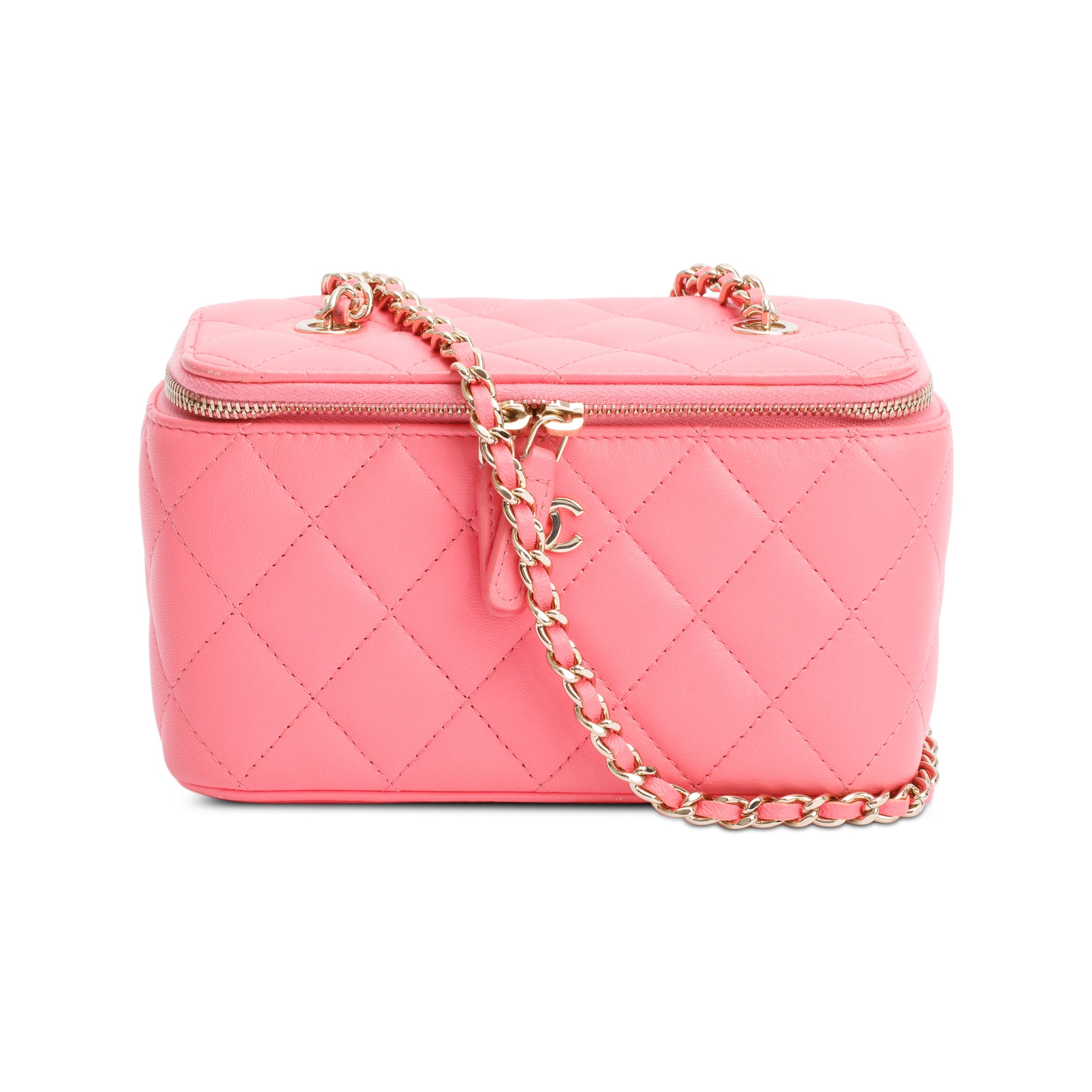 Chanel 2022 Pink Quilted Caviar Leather Small Vanity Case