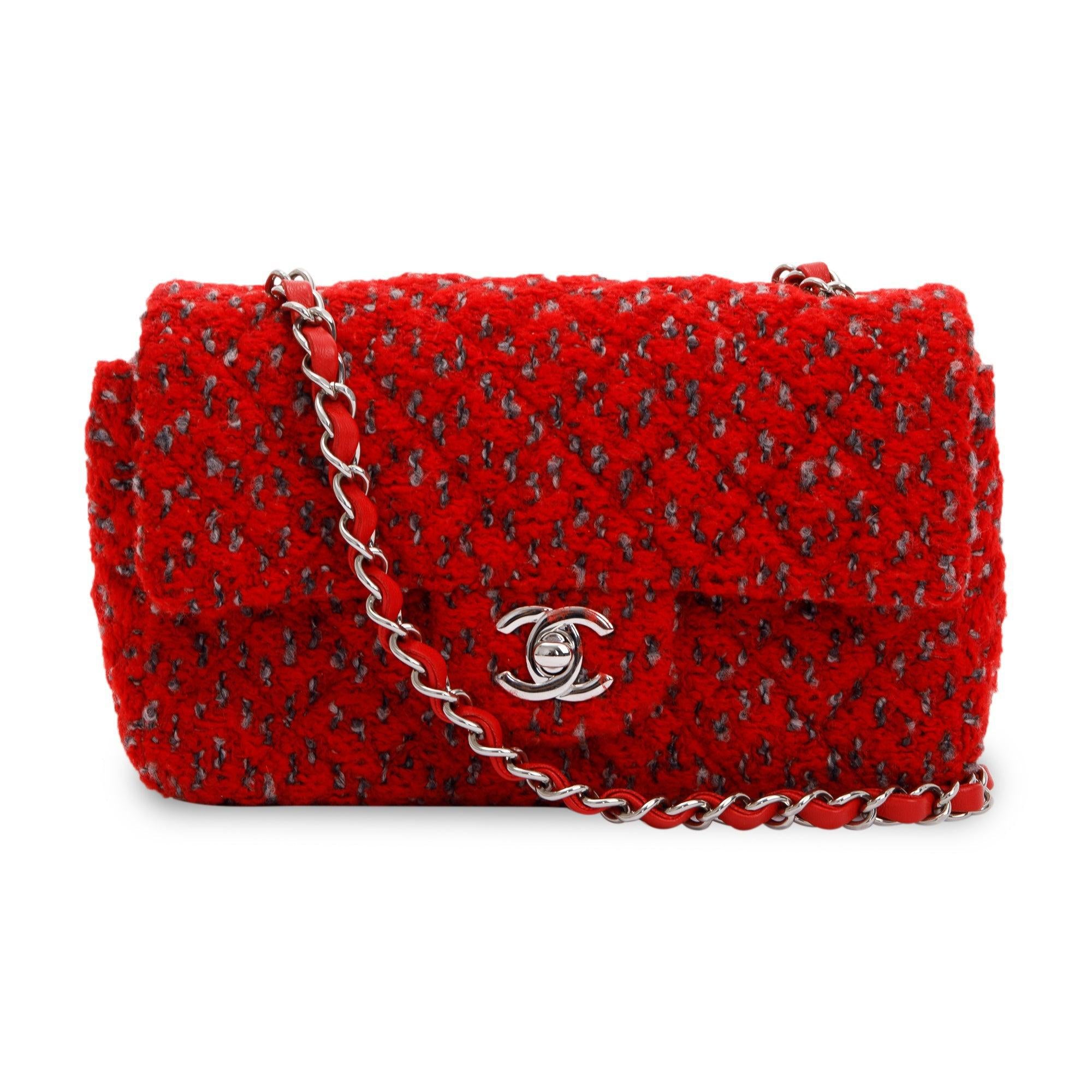 Chanel 2022 Red Tweed Classic Mini Rectangular Flap Bag
