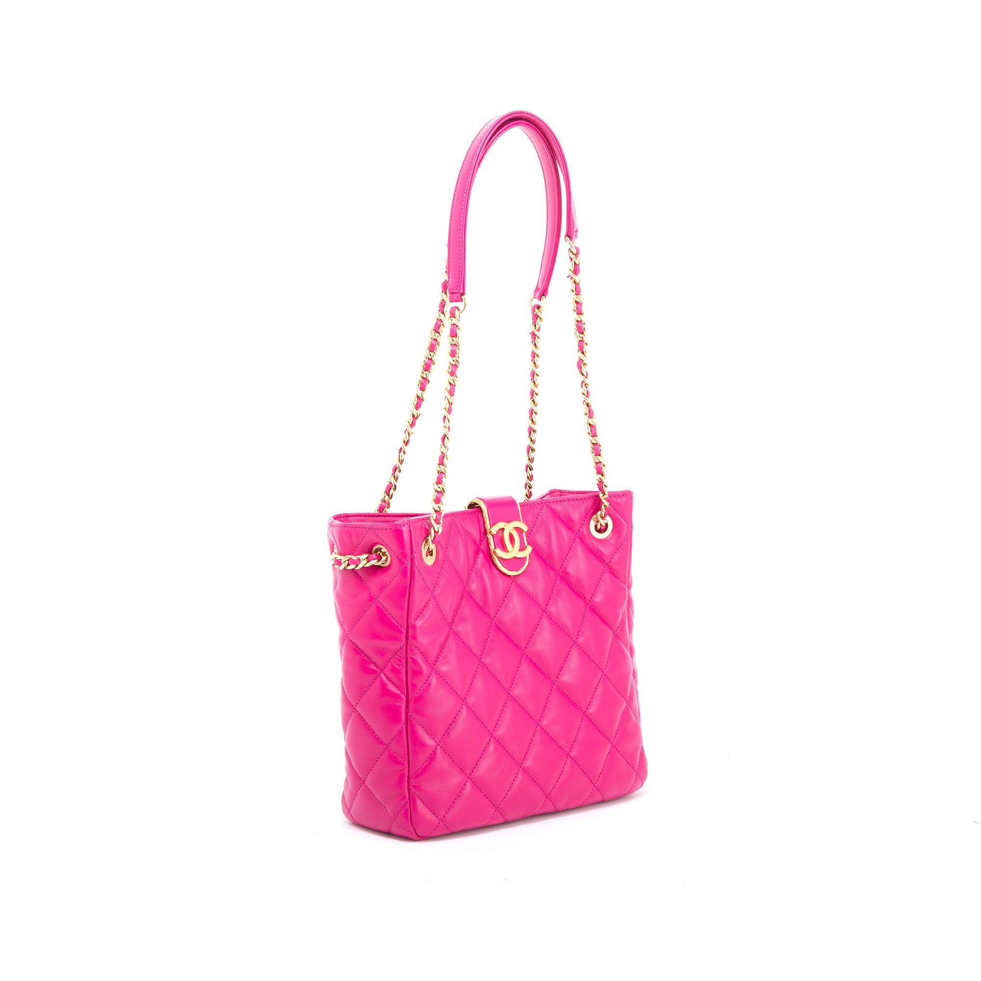 Chanel 2022 Small Pink Lambskin Leather Shopping Tote