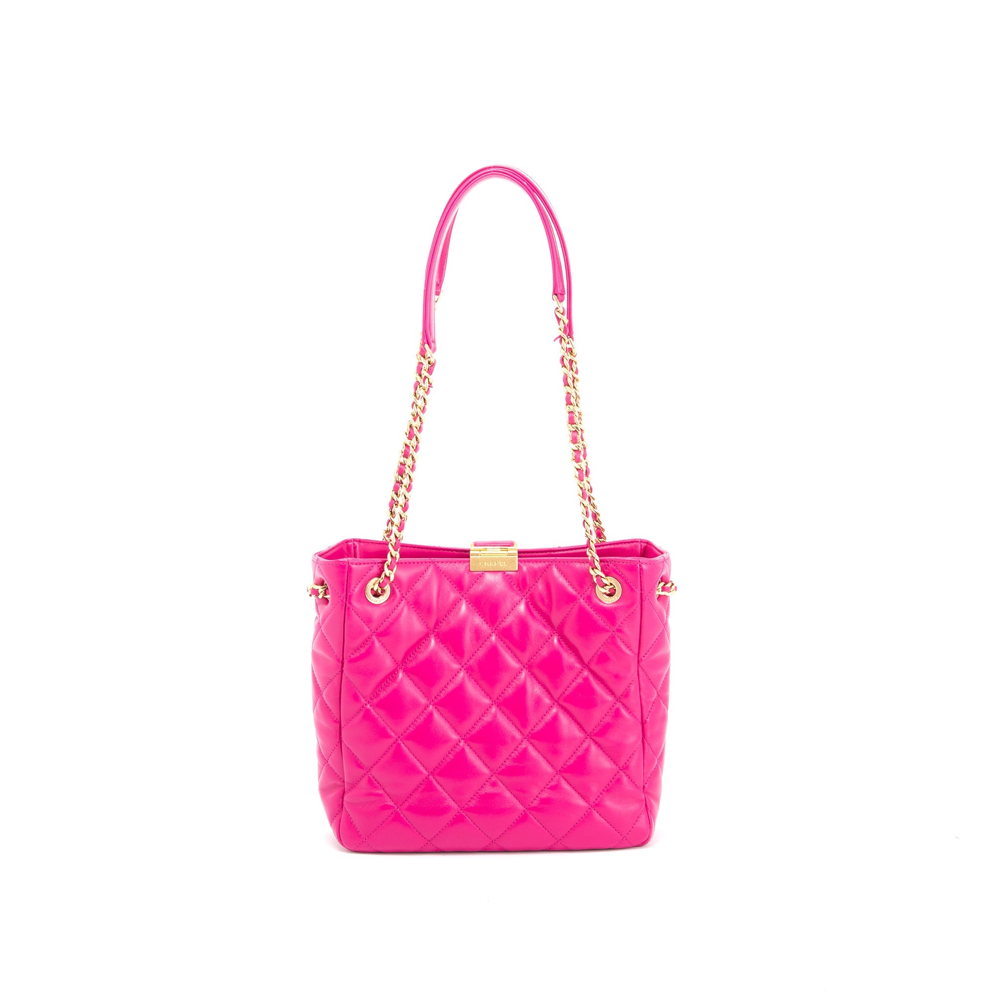 Chanel 2022 Small Pink Lambskin Leather Shopping Tote