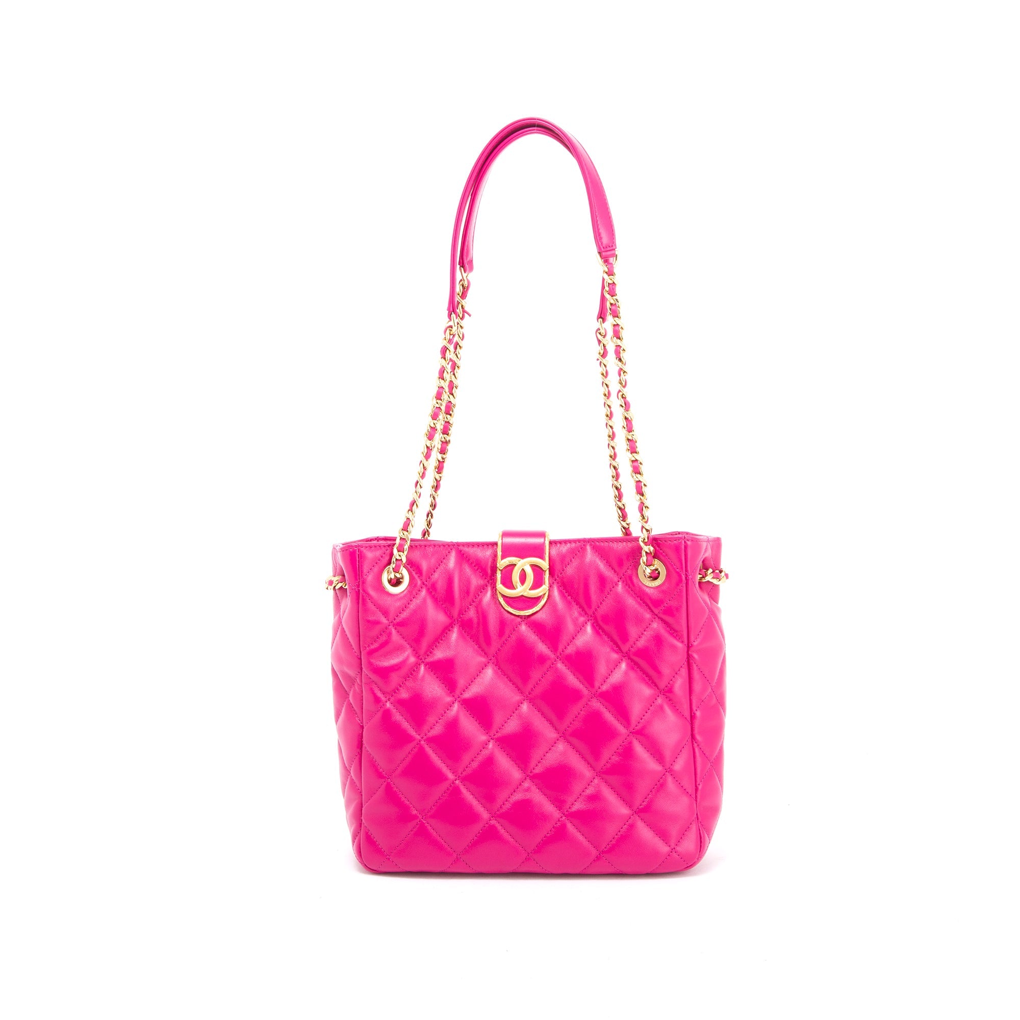 Chanel 2022 Small Pink Lambskin Leather Shopping Tote