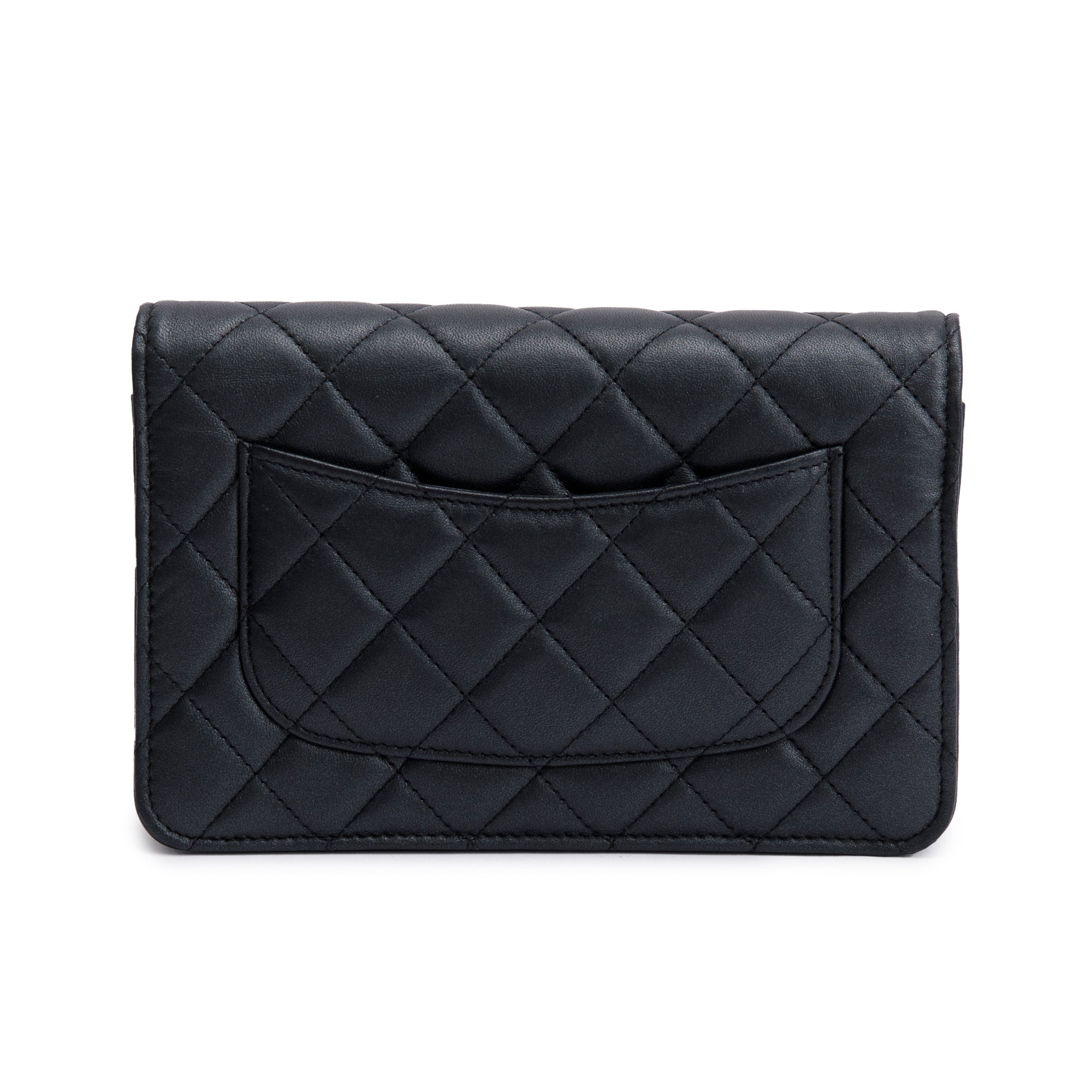 Chanel 2022 So Black Lambskin Leather Classic Wallet on Chain w/ Box