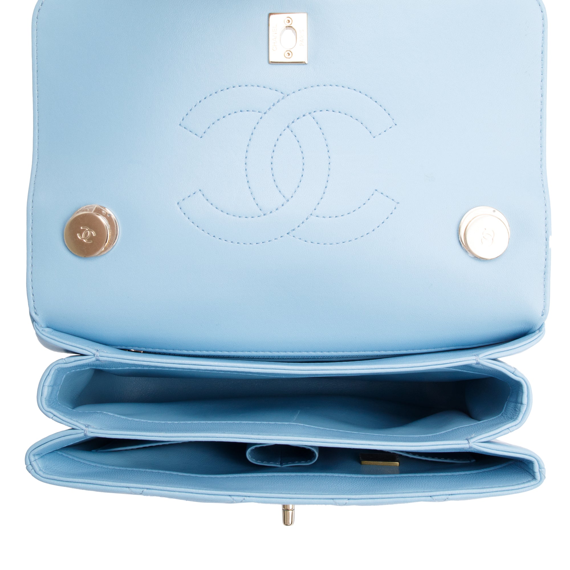 Chanel 2022 Tiffany Blue Lambskin Leather Small Trendy CC Top Handle Flap Bag