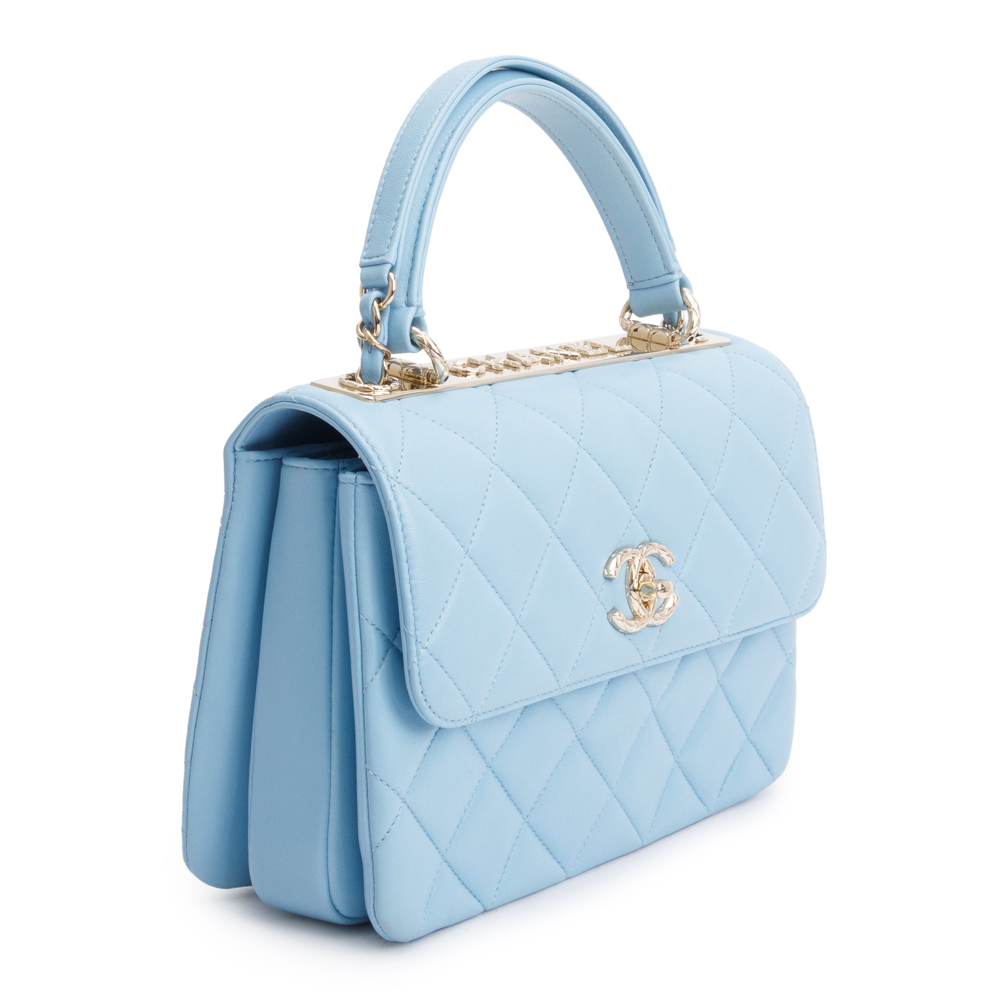 Chanel 2022 Tiffany Blue Lambskin Leather Small Trendy CC Top Handle Flap Bag