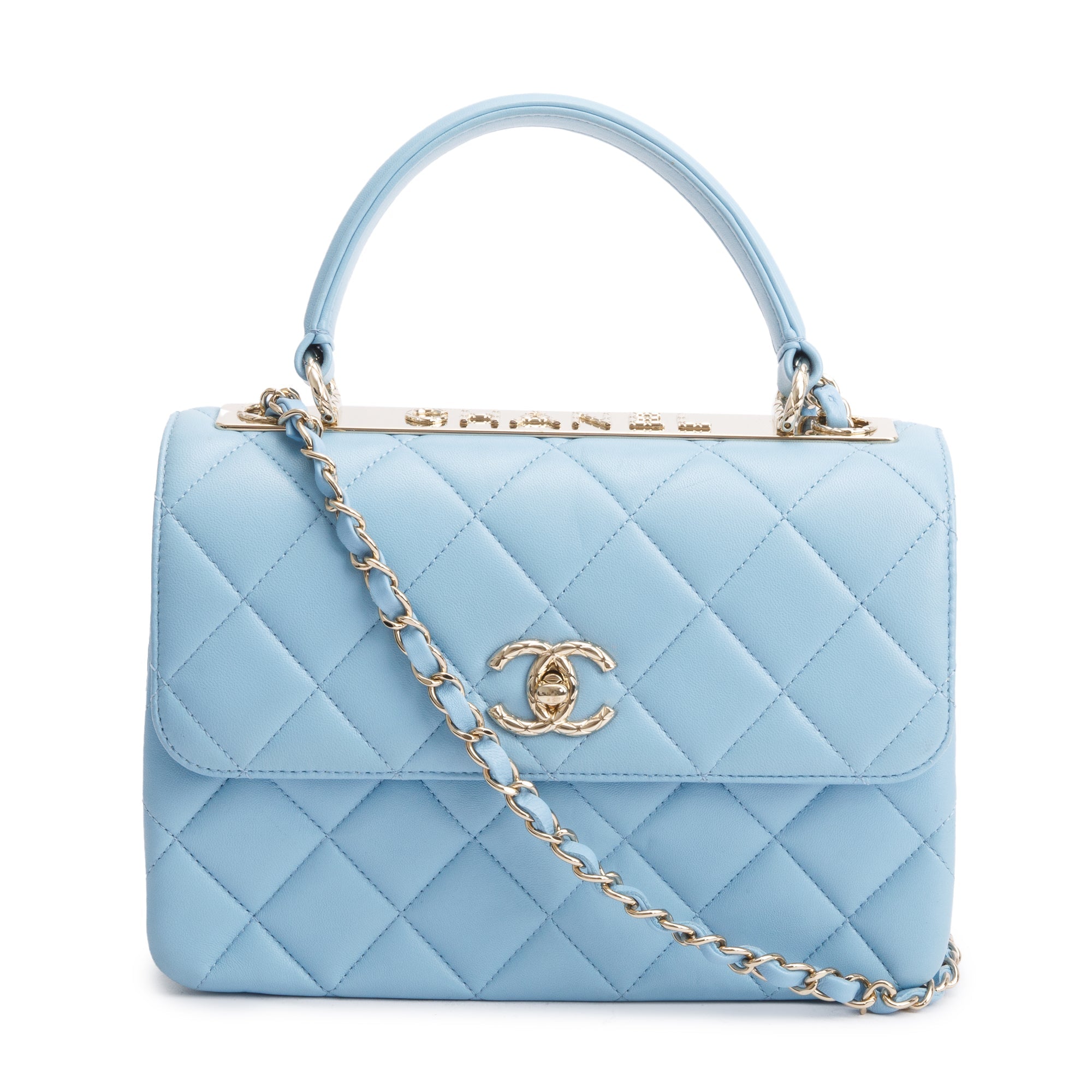 Chanel 2022 Tiffany Blue Lambskin Leather Small Trendy CC Top Handle Flap Bag