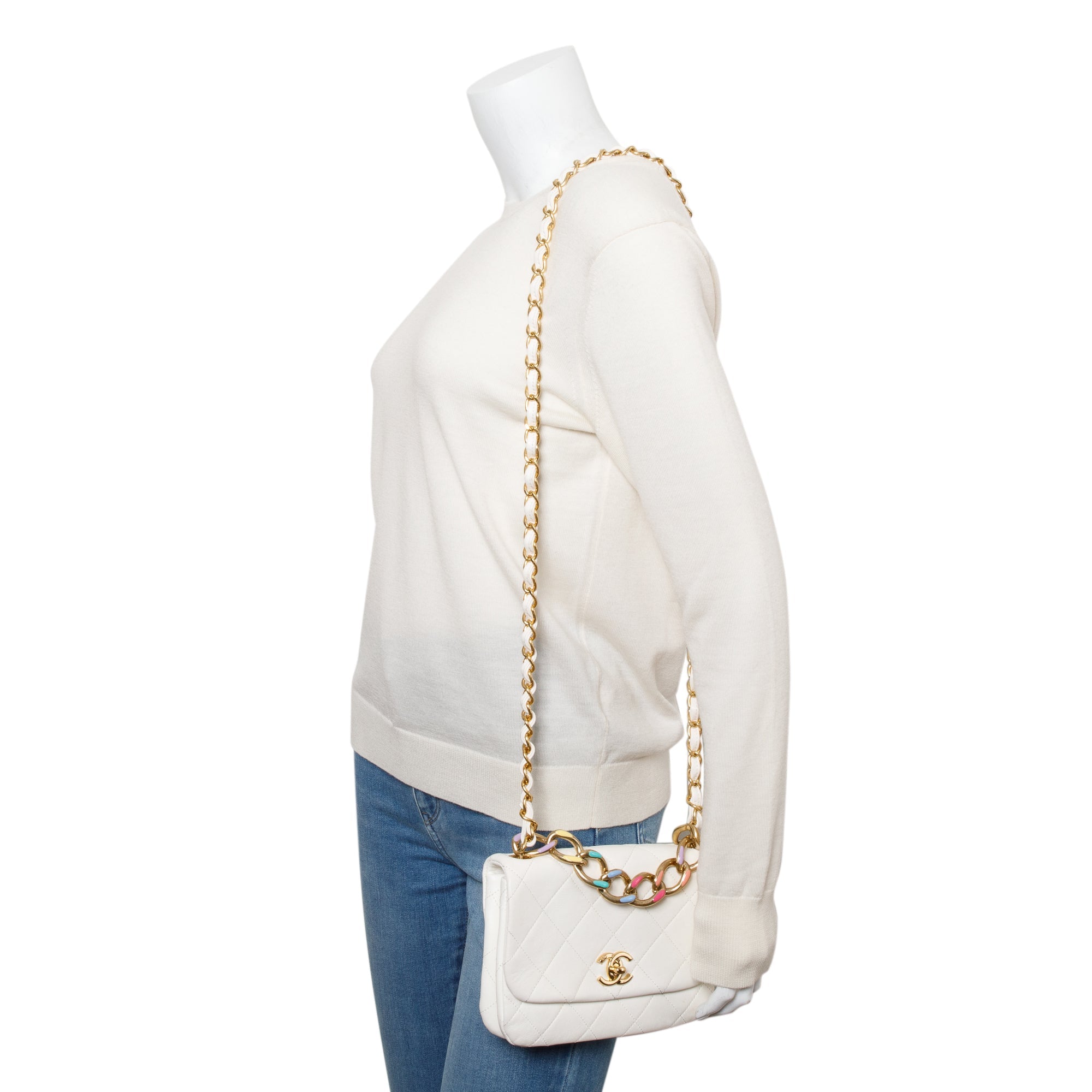 Chanel 2022 White Calfskin Leather Enamel Color Match Small Flap Bag