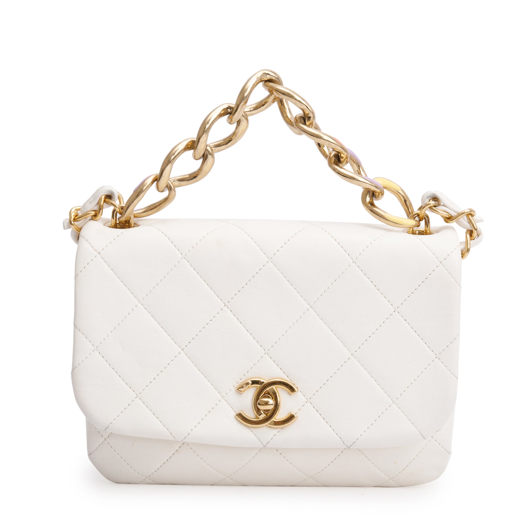 Chanel 2022 White Calfskin Leather Enamel Color Match Small Flap Bag