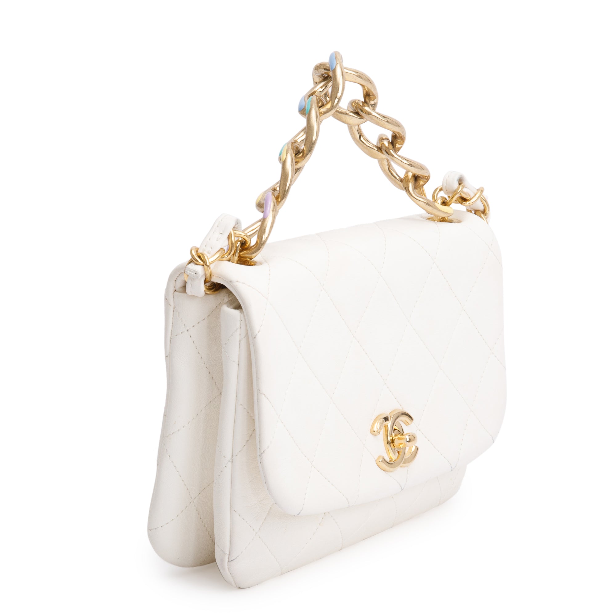 Chanel 2022 White Calfskin Leather Enamel Color Match Small Flap Bag