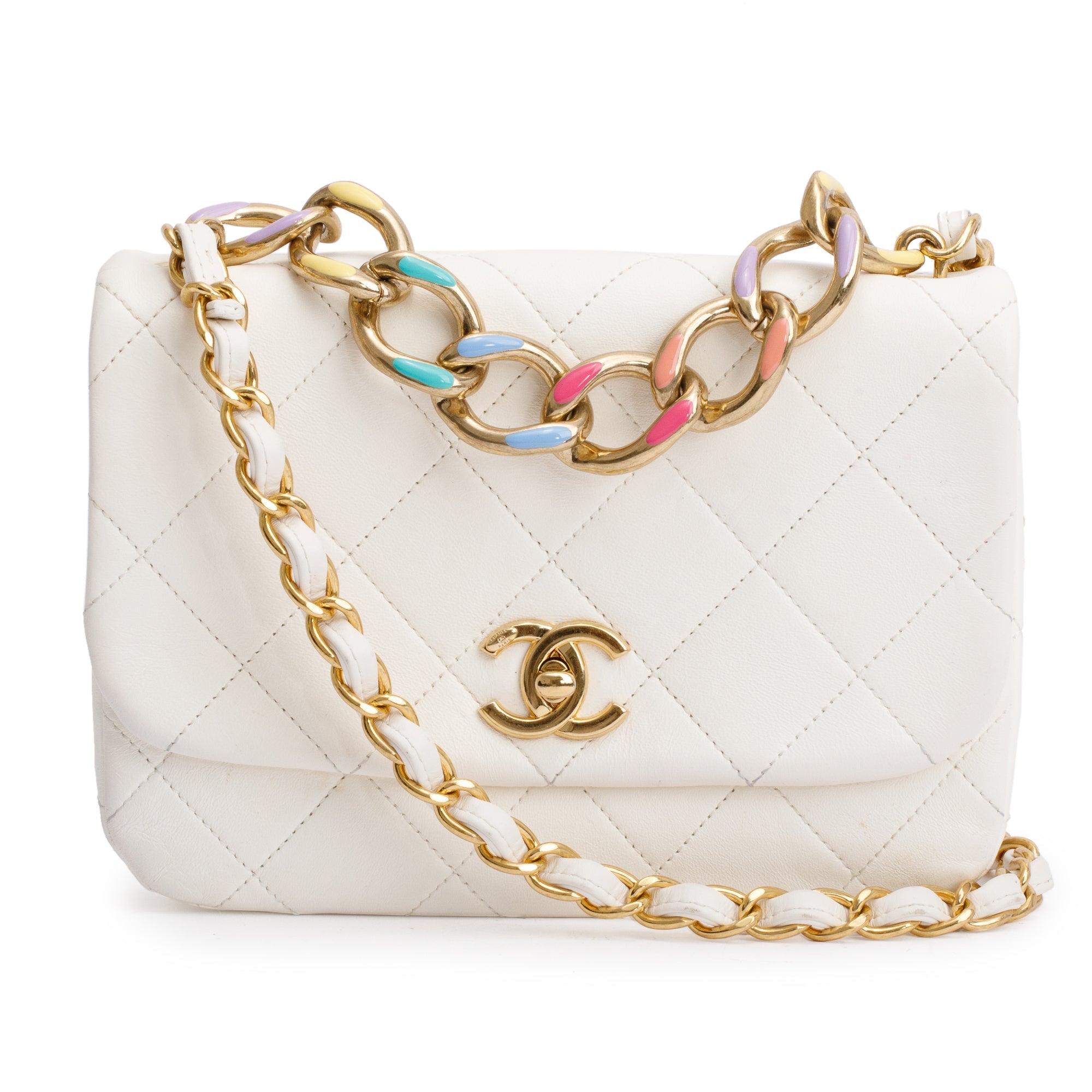 Chanel 2022 White Calfskin Leather Enamel Color Match Small Flap Bag