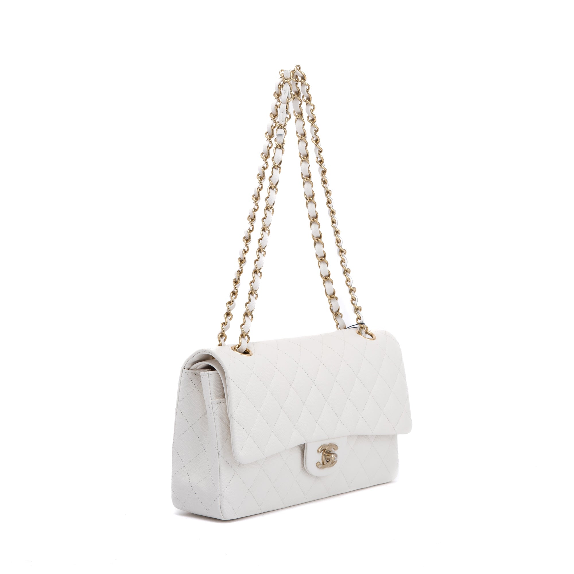 Chanel 2022 White Caviar Classic Medium Double Flap Bag