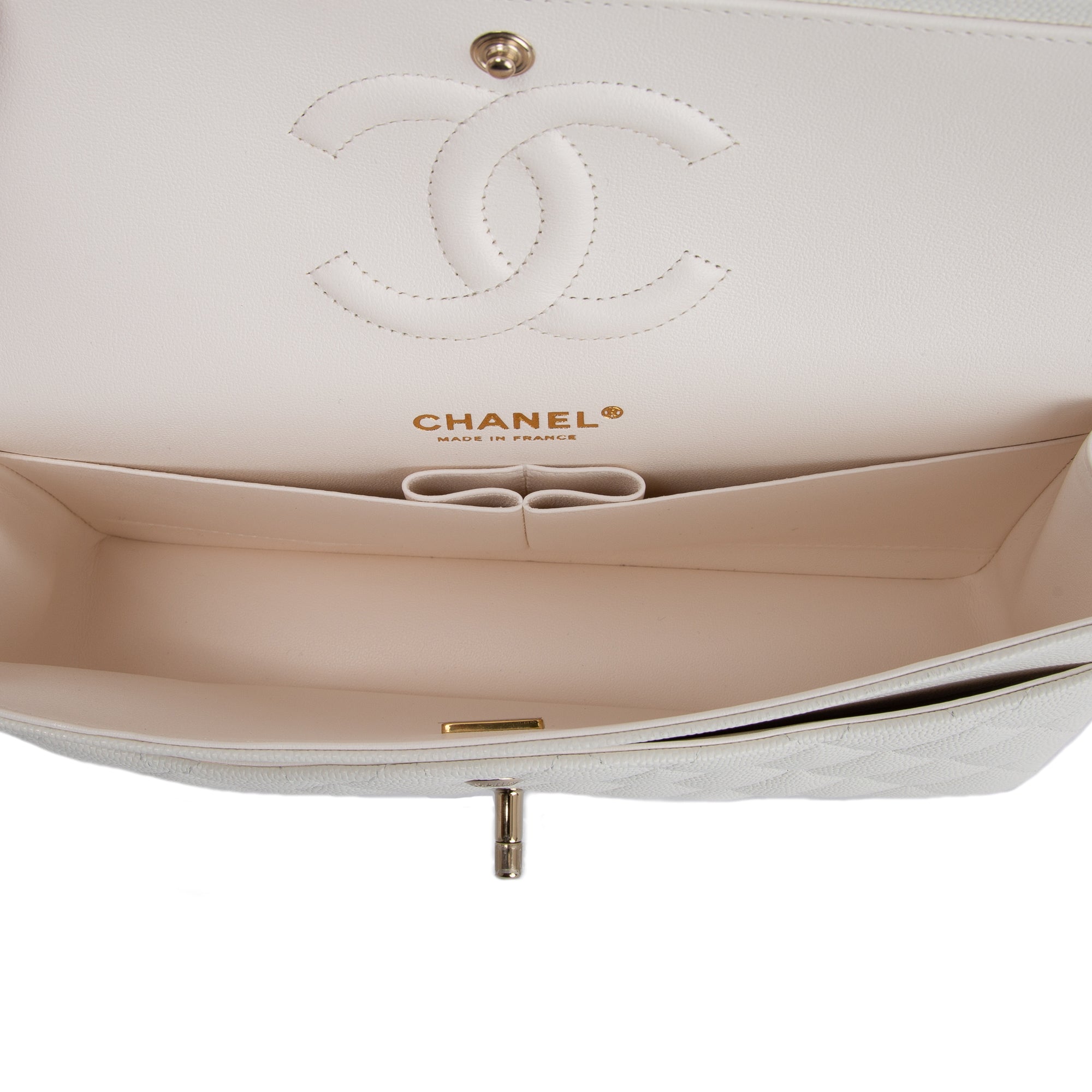 Chanel 2022 White Caviar Classic Medium Double Flap Bag