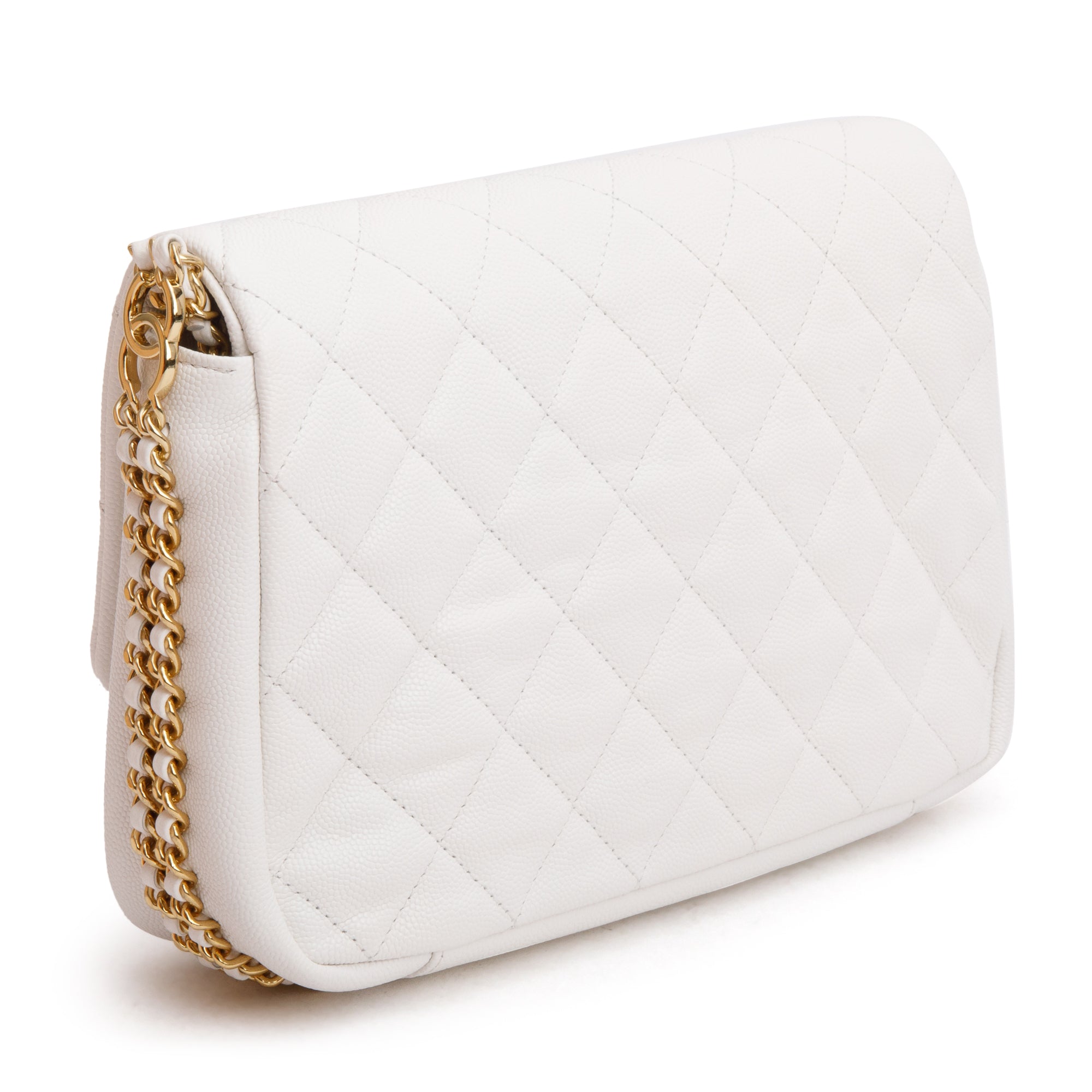 Chanel 2022 White Caviar Quilted Leather Small CC You Flap Bag w/ Box & Receipt