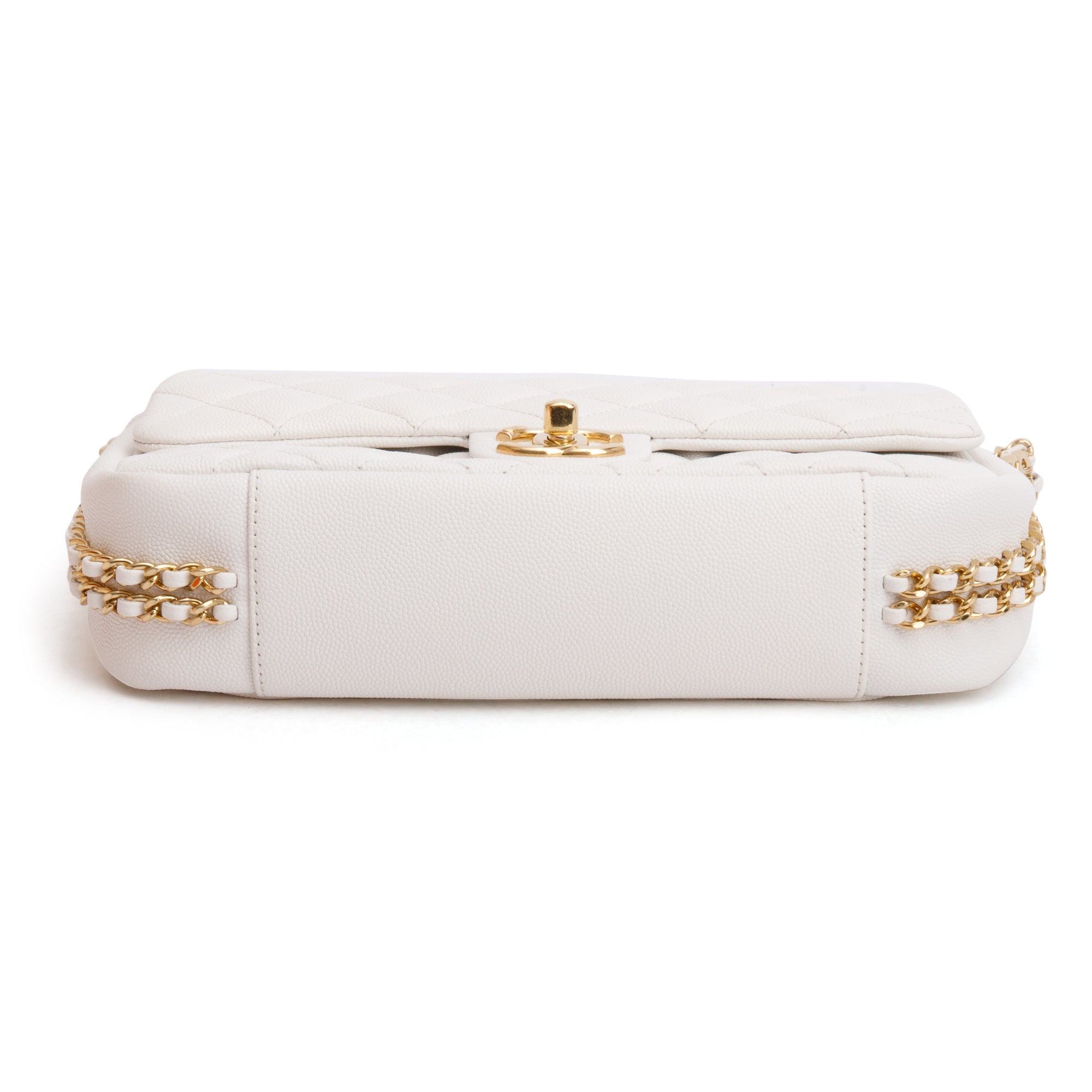 Chanel 2022 White Caviar Quilted Leather Small CC You Flap Bag w/ Box & Receipt