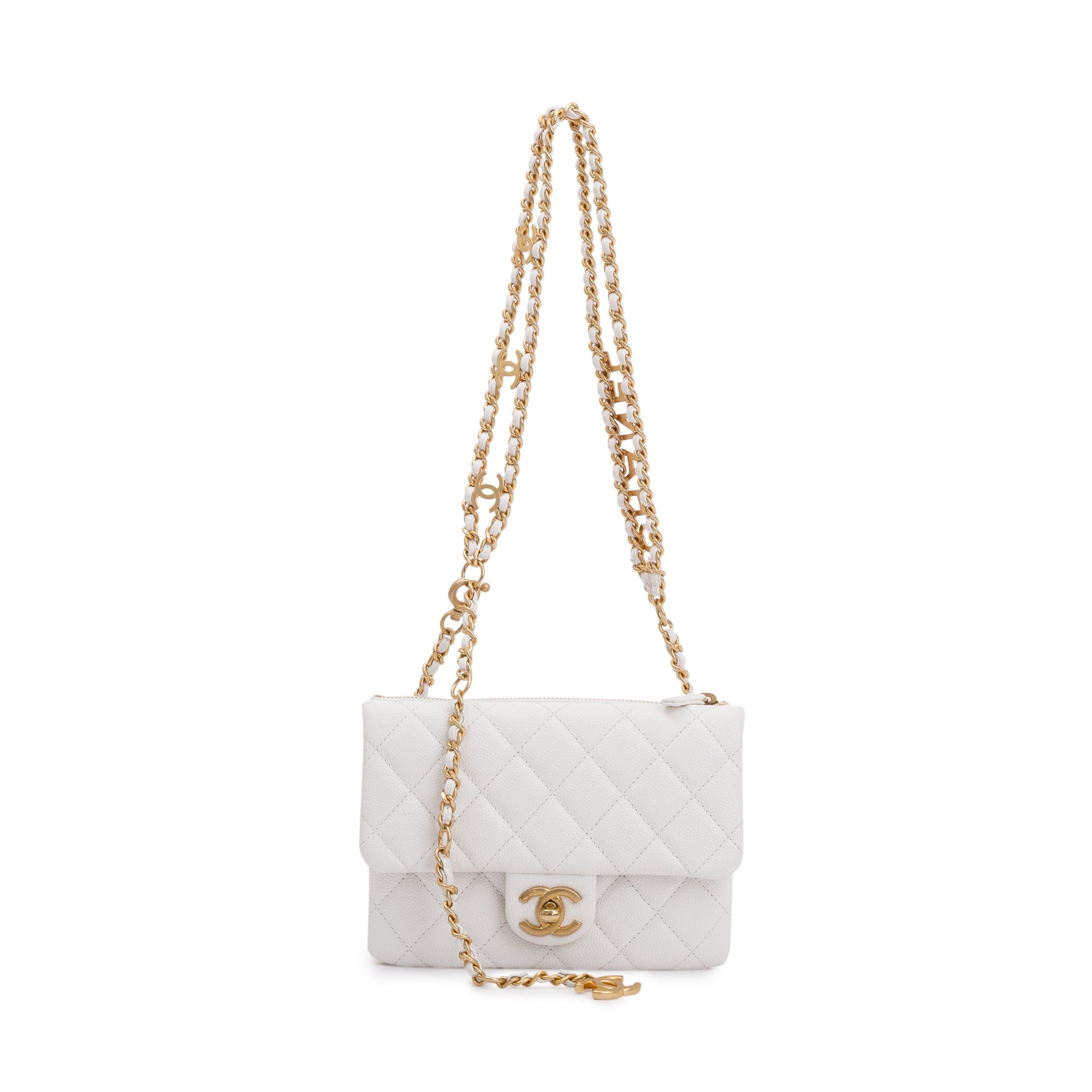 Chanel 2022 White Quilted Caviar Leather Pick Me Up Belt Bag w/ Box