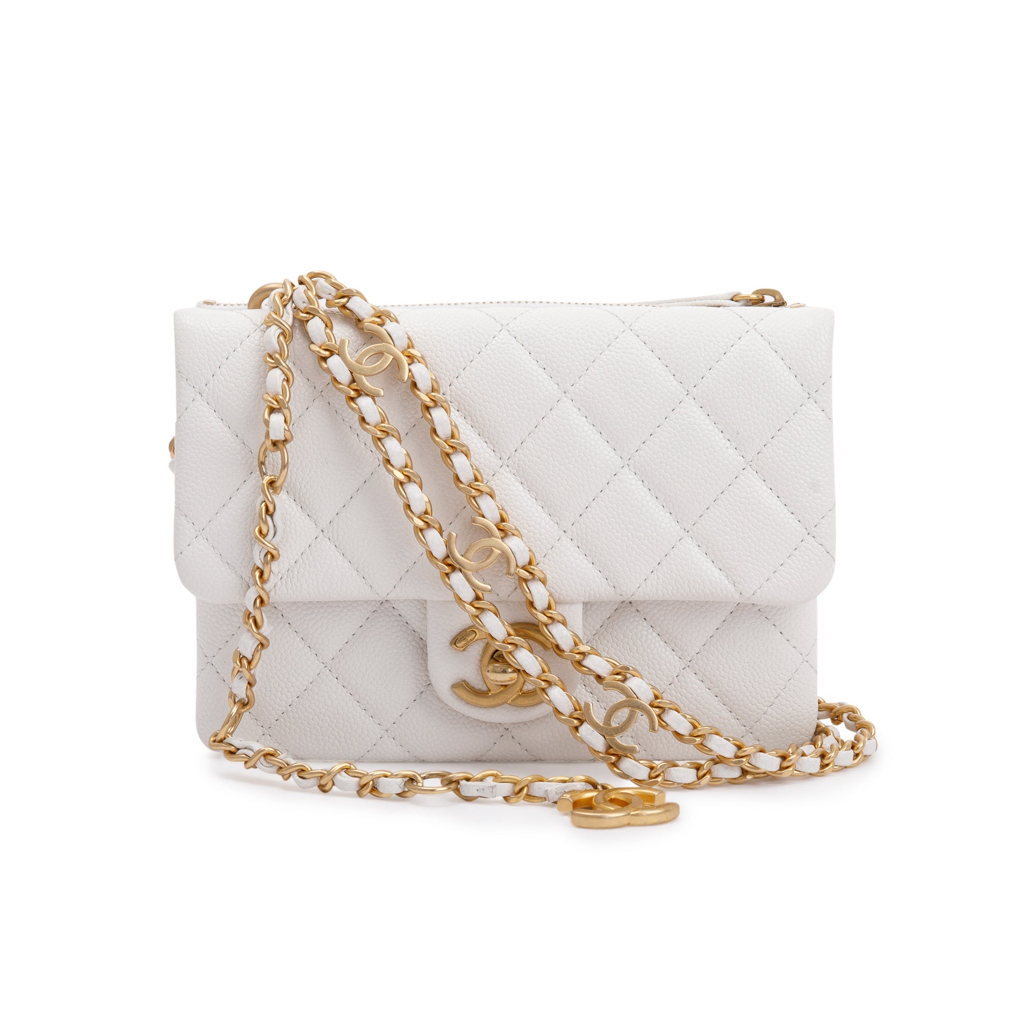 Chanel 2022 White Quilted Caviar Leather Pick Me Up Belt Bag w/ Box