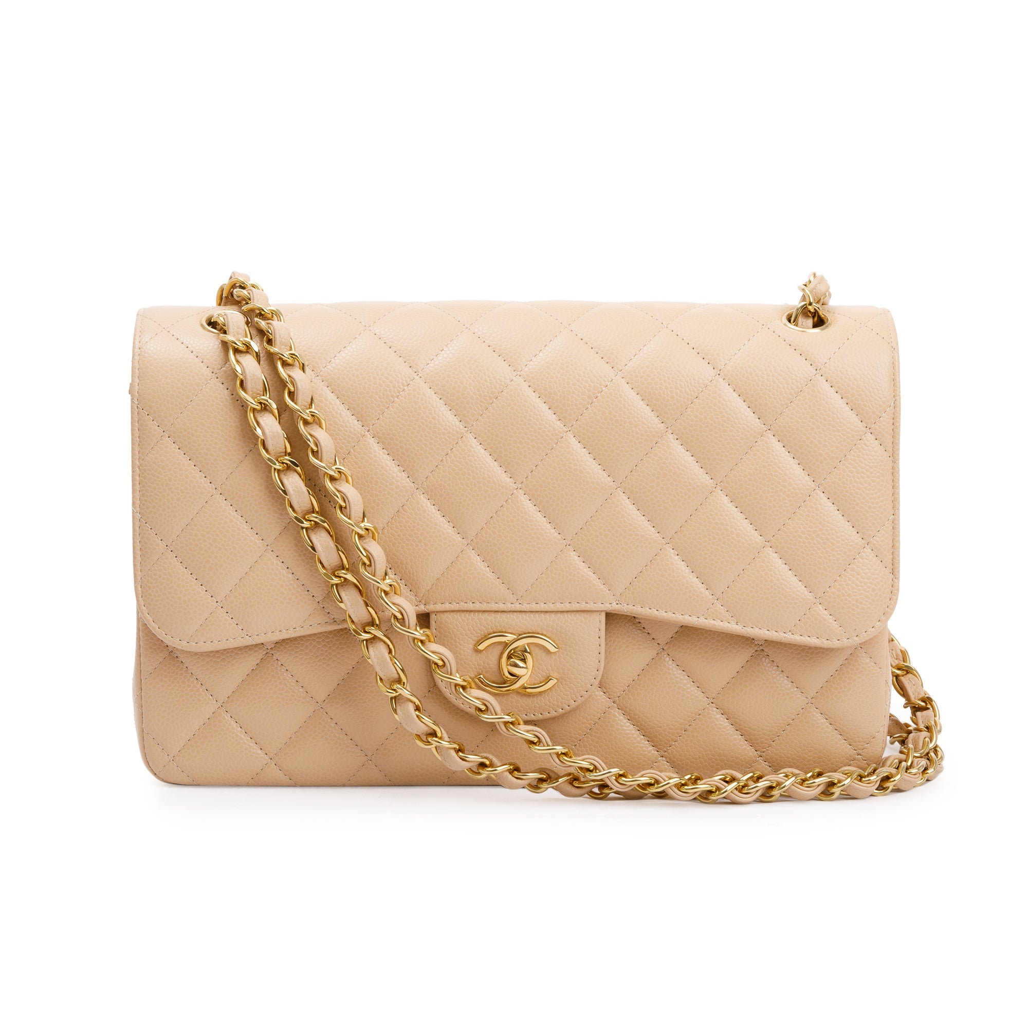 Chanel 2023 Beige Caviar Classic Jumbo Double Flap Bag w/ Box