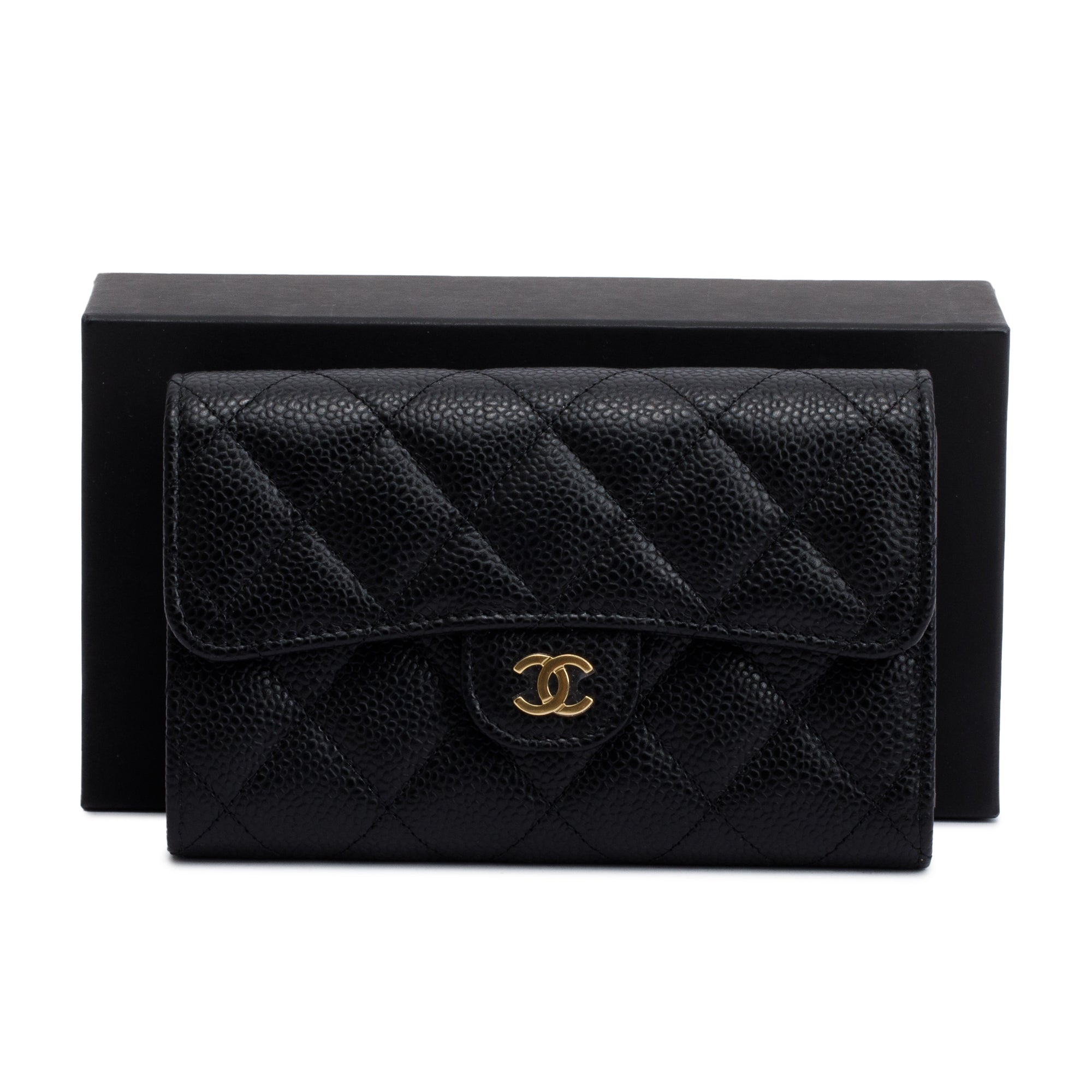 Chanel 2023 Black Caviar Leather Medium Classic Flap Wallet w/ Box