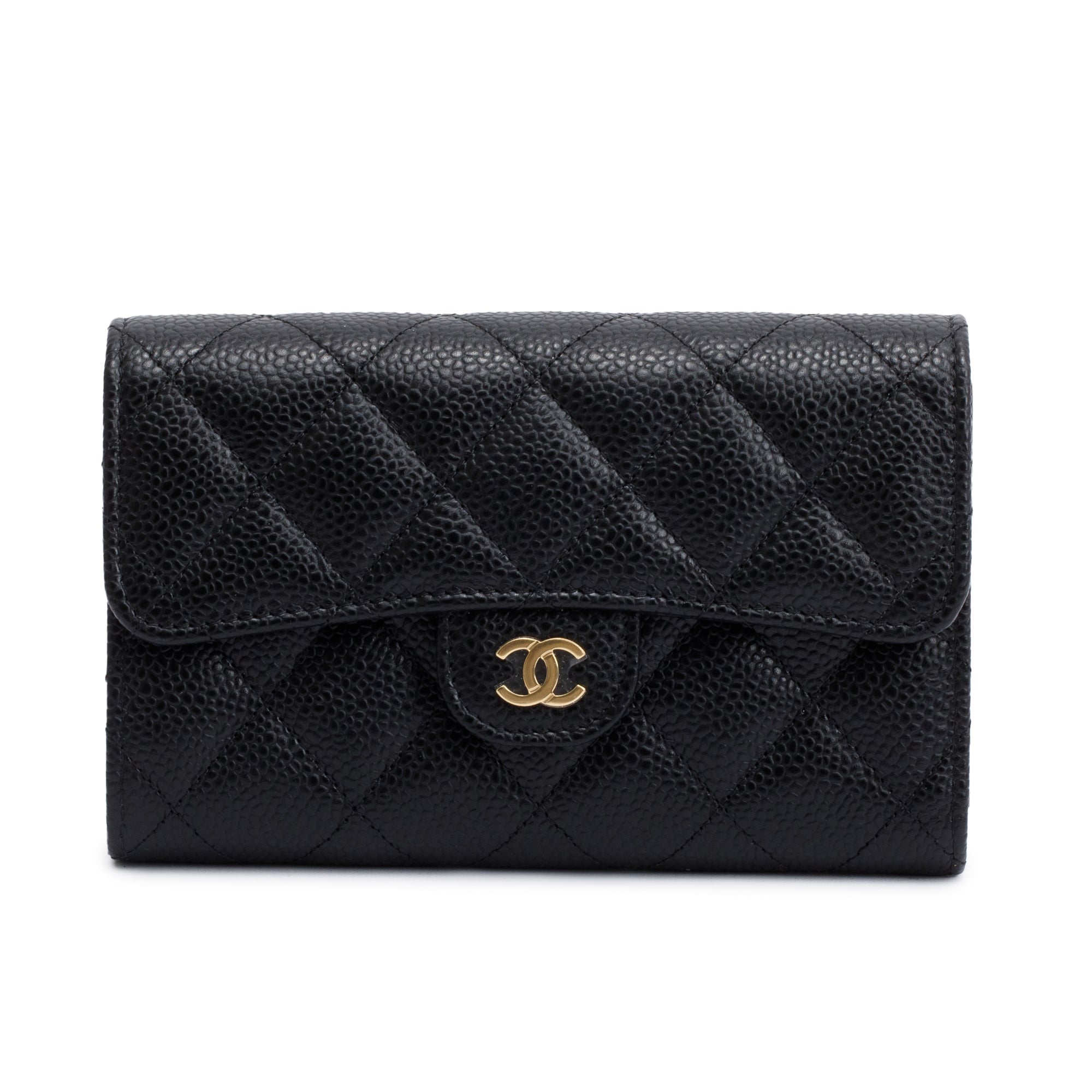 Chanel 2023 Black Caviar Leather Medium Classic Flap Wallet w/ Box