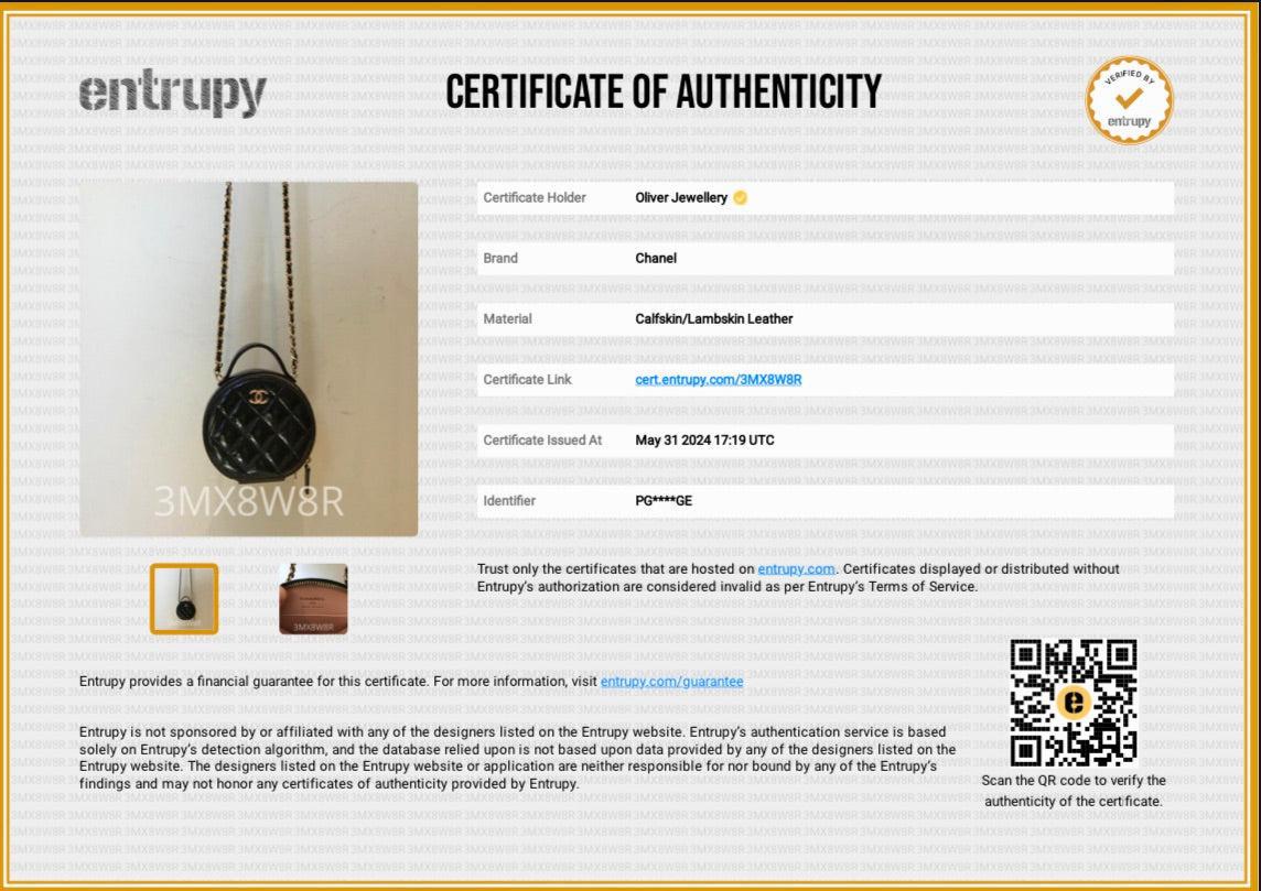 Chanel 2023 Black Lambskin Leather Handle with Care Round Vanity Case