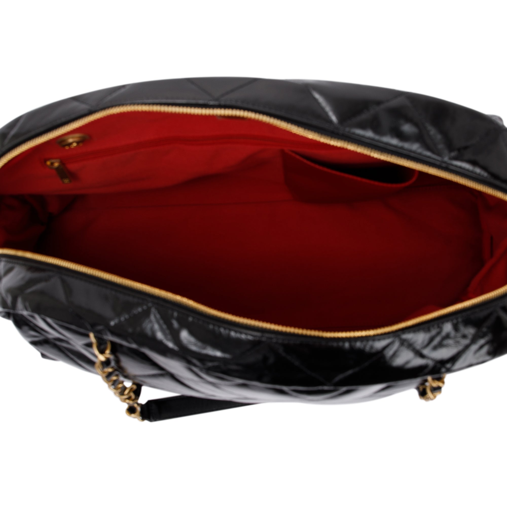 Chanel 2023 Black Patent Leather Maxi Bowling Bag