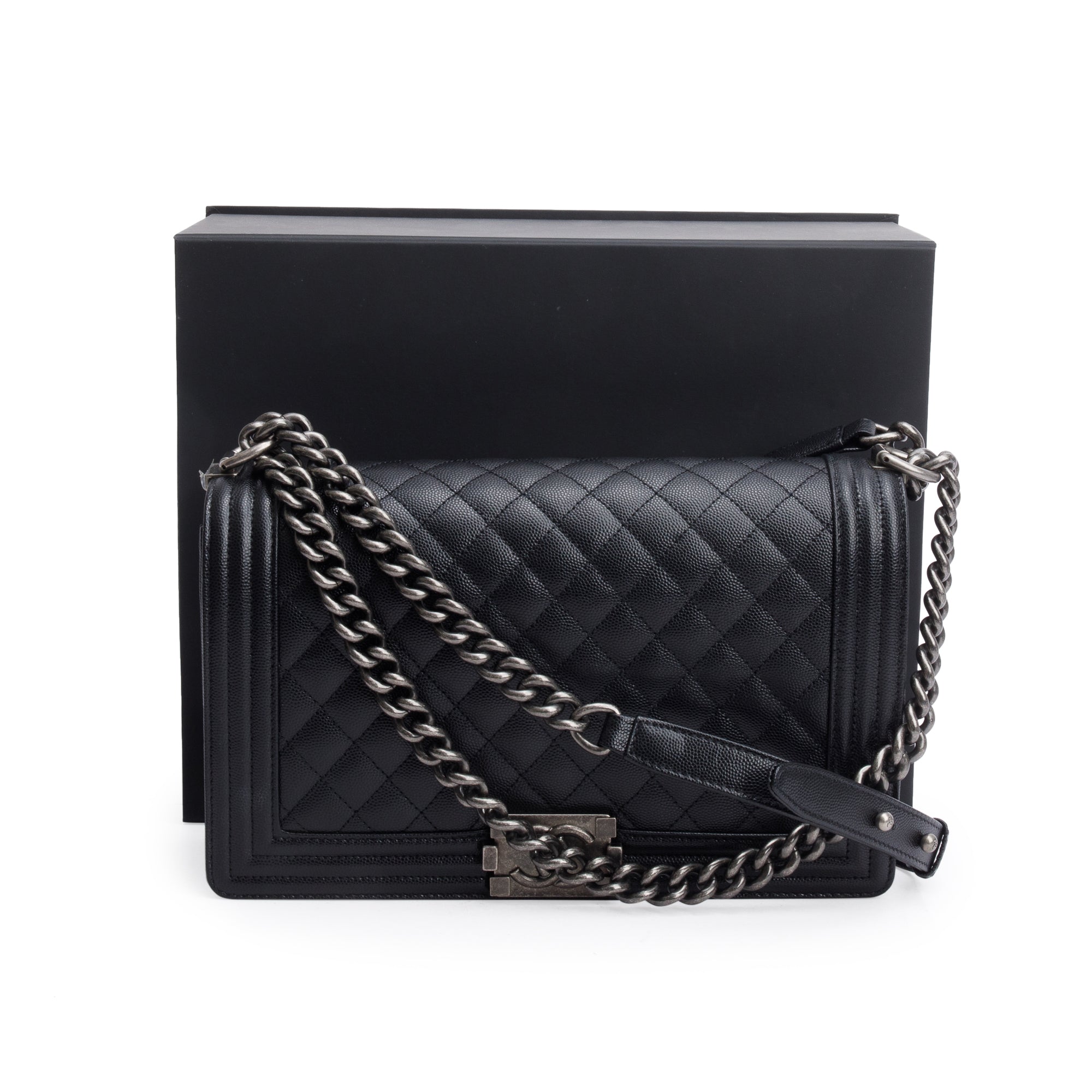 Chanel 2023 Black Quilted Caviar Large Boy Bag w/ Box & Receipt
