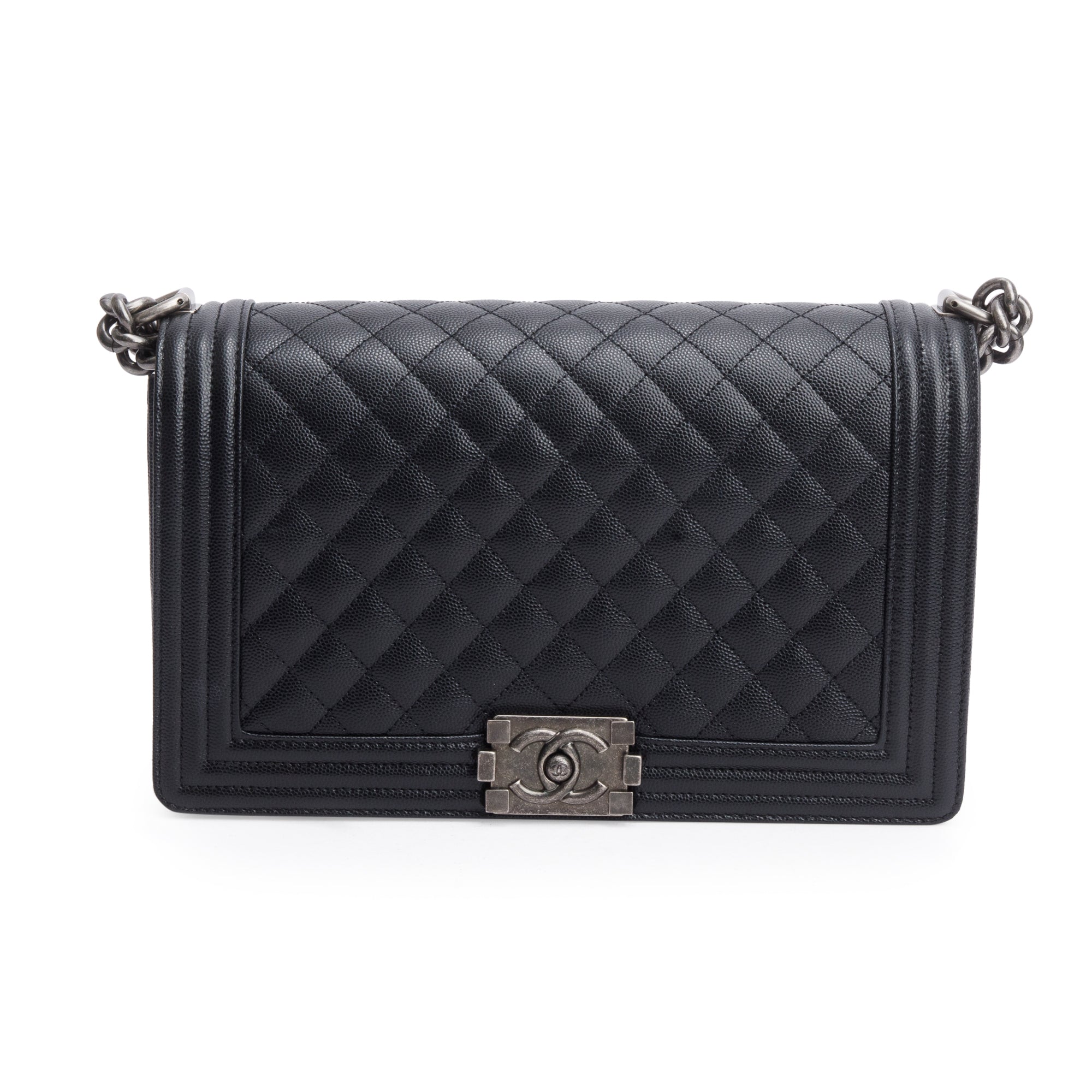 Chanel 2023 Black Quilted Caviar Large Boy Bag w/ Box & Receipt