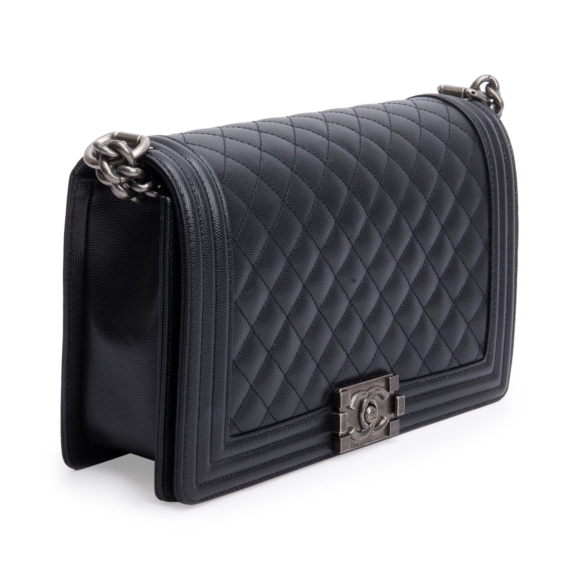 Chanel 2023 Black Quilted Caviar Large Boy Bag w/ Box & Receipt