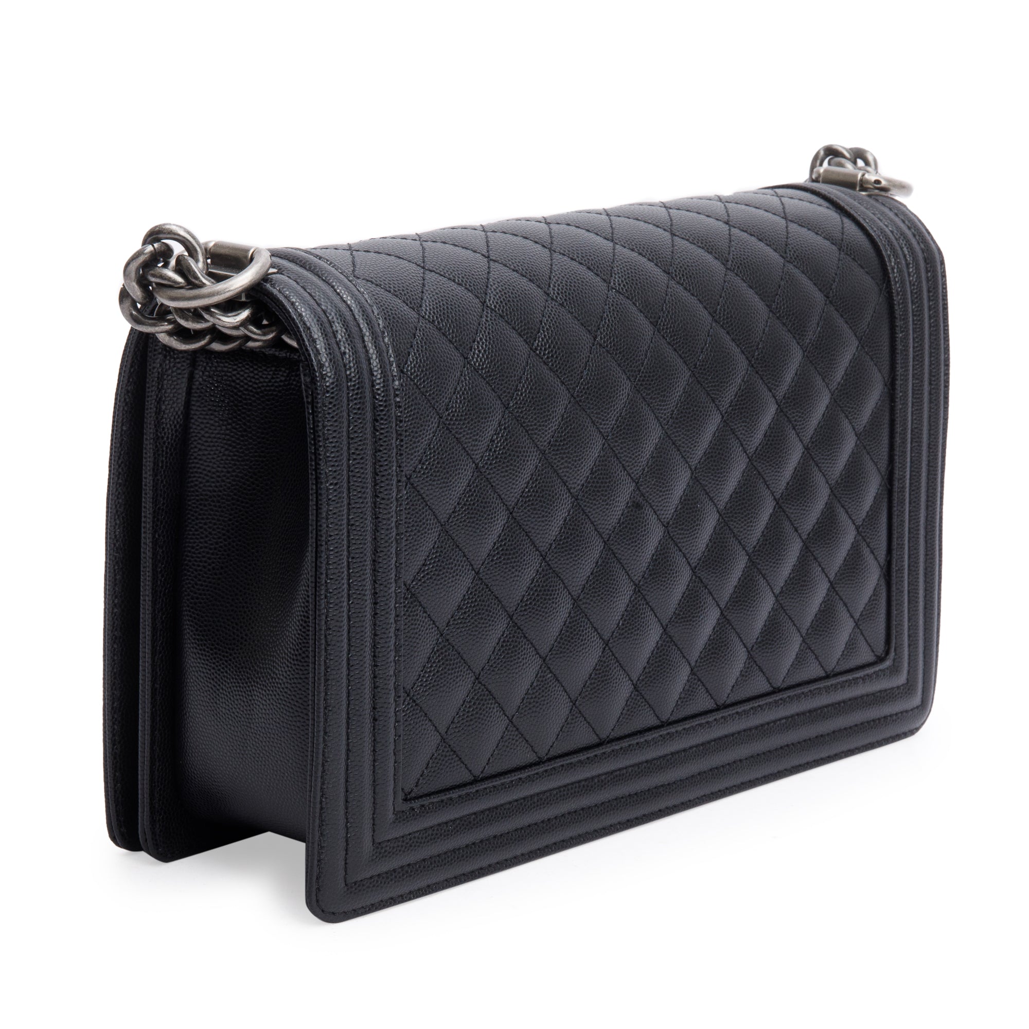 Chanel 2023 Black Quilted Caviar Large Boy Bag w/ Box & Receipt