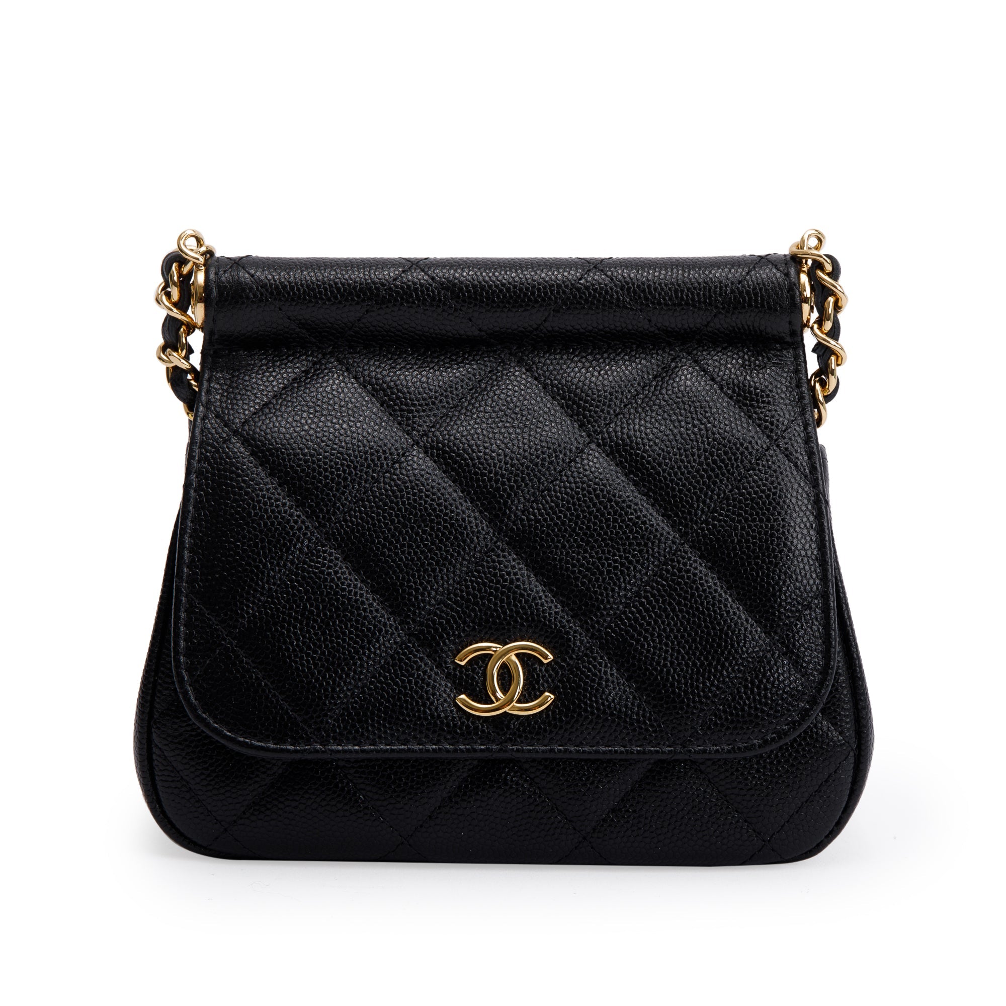 Chanel 2023 Black Quilted Caviar Micro Clutch with Chain w/ Box