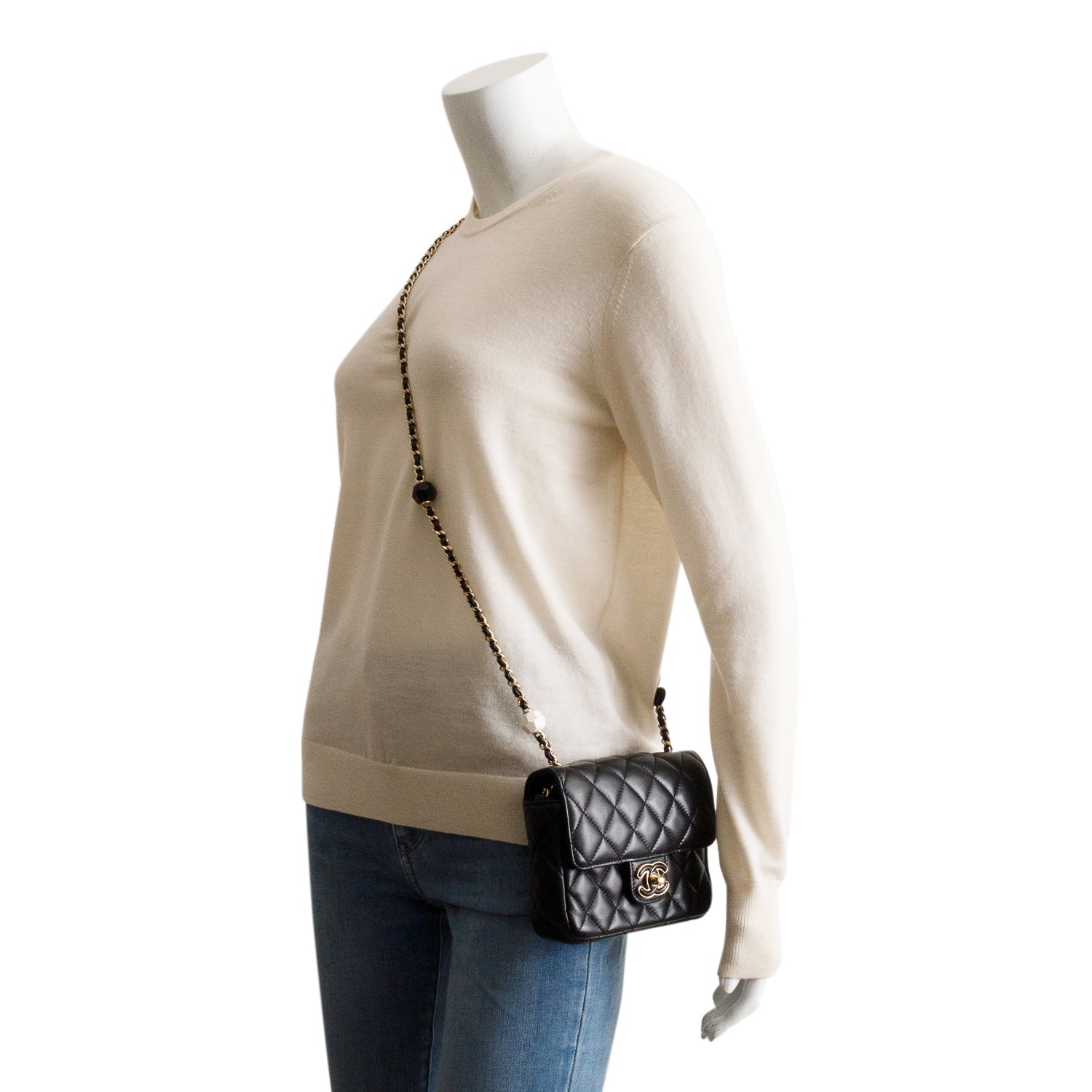 Chanel 2023 Black Quilted Lambskin Leather Candy Heart Square Mini Flap Bag