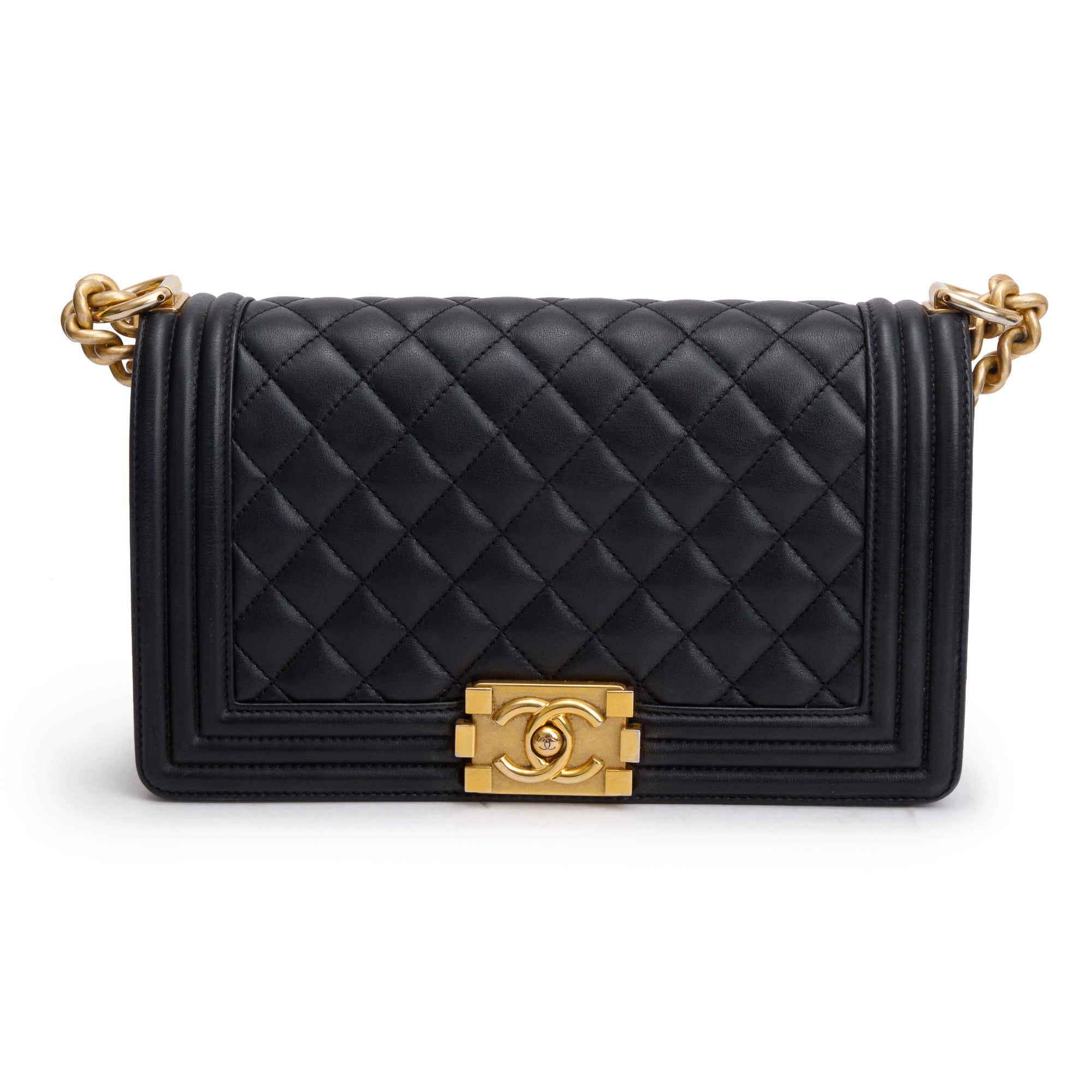 Chanel 2023 Black Quilted Lambskin Leather Medium Boy Bag w/ Box