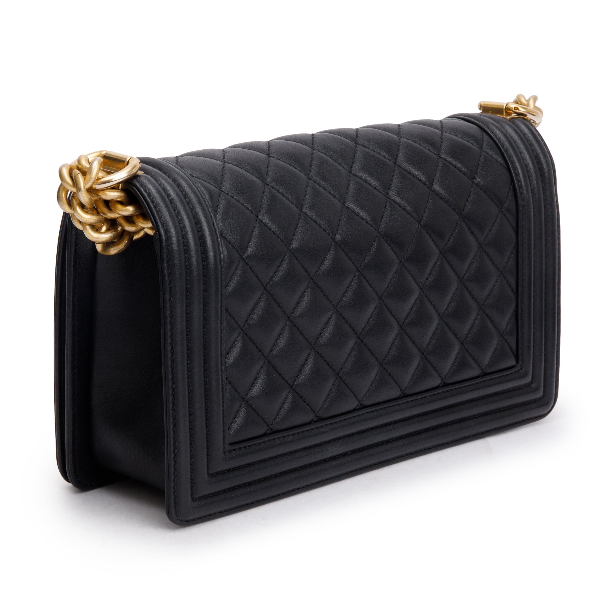 Chanel 2023 Black Quilted Lambskin Leather Medium Boy Bag w/ Box